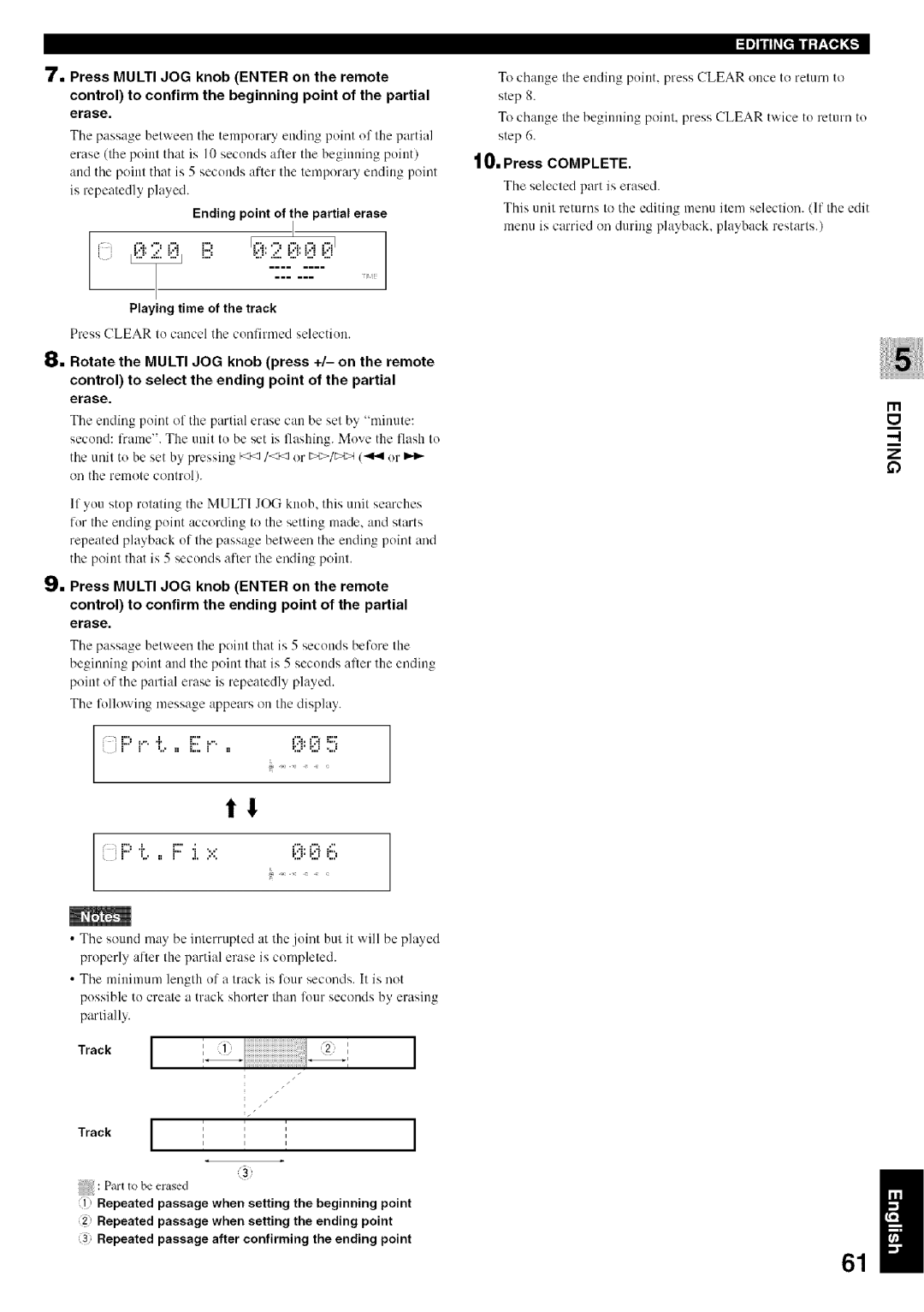 Yamaha CDR-HD1500 owner manual Iiiili, Ending point of the partial erase 