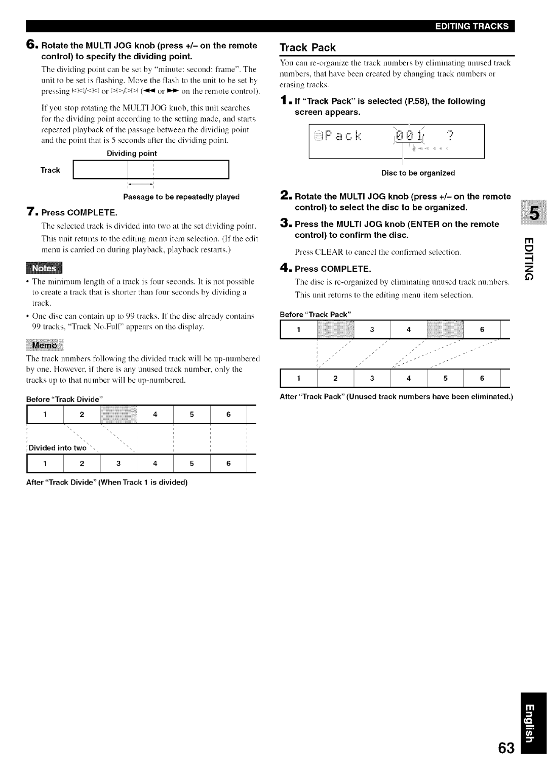 Yamaha CDR-HD1500 owner manual If Track Pack is selected P.58, the following Screen appears 