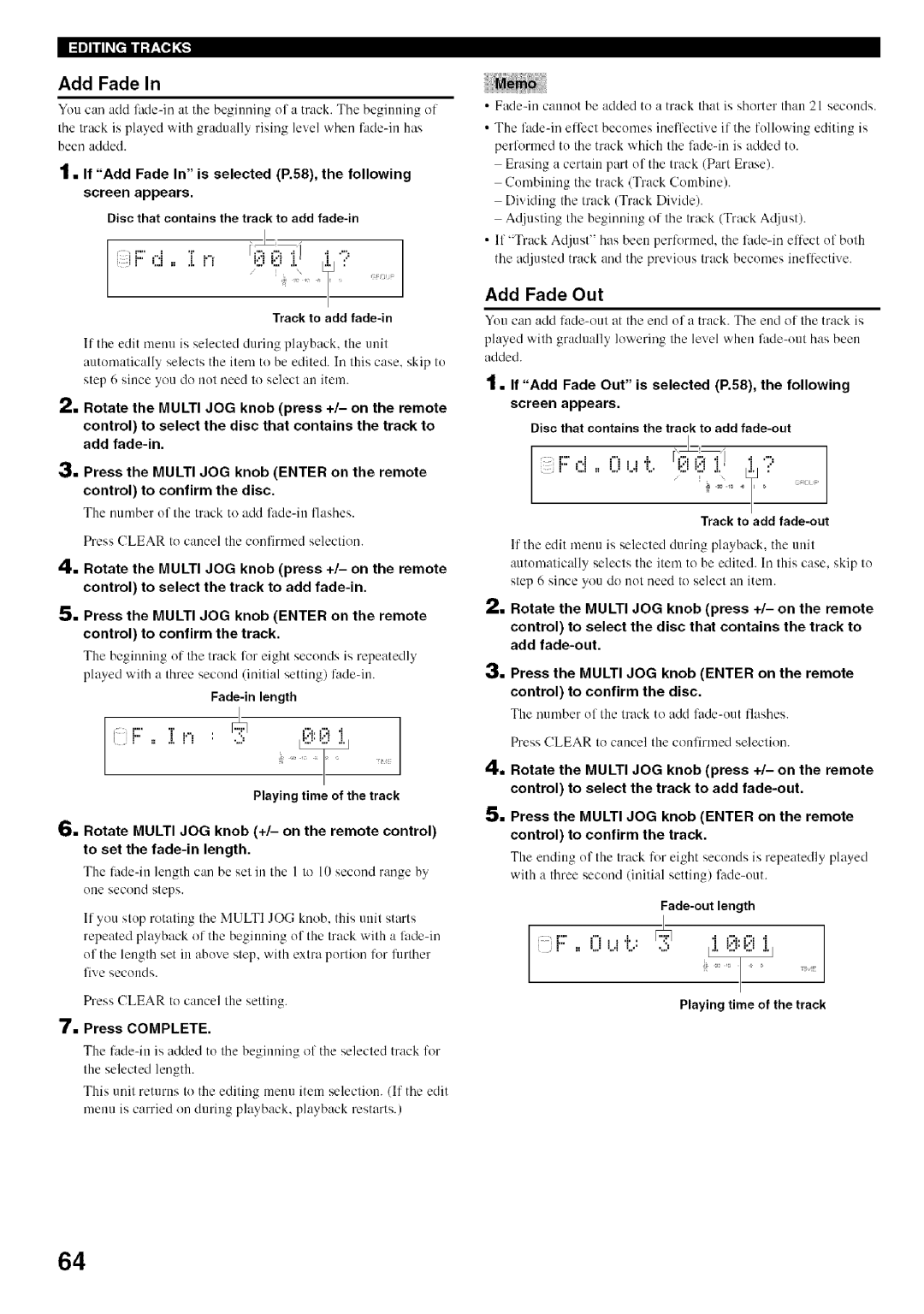 Yamaha CDR-HD1500 owner manual Add Fade Out 