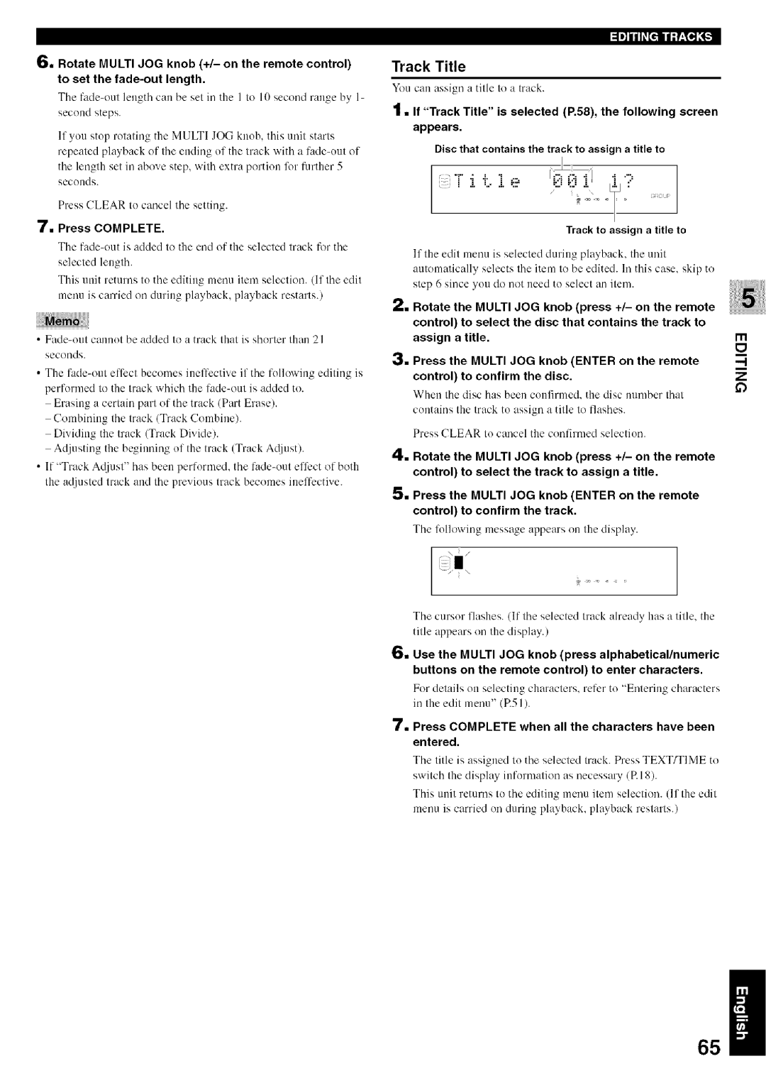 Yamaha CDR-HD1500 owner manual Track Title, Track to assign a title to 