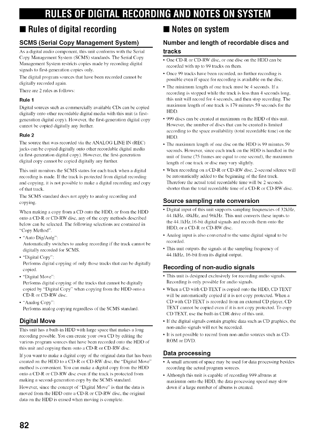 Yamaha CDR-HD1500 owner manual Rules of digital recording 