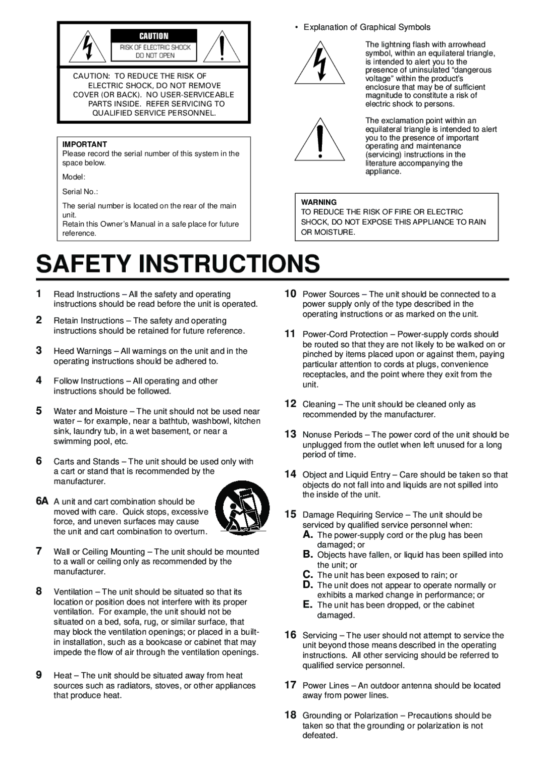 Yamaha CDX-396, CDX-496 owner manual Safety Instructions, Explanation of Graphical Symbols 