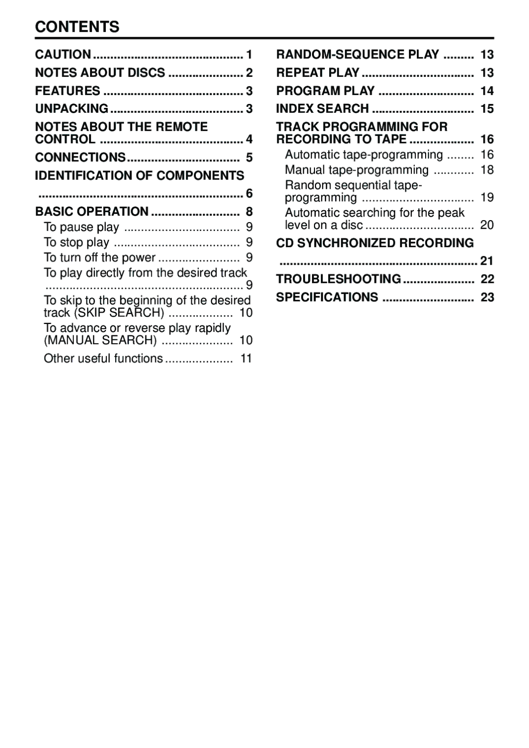 Yamaha CDX-396, CDX-496 owner manual Contents 