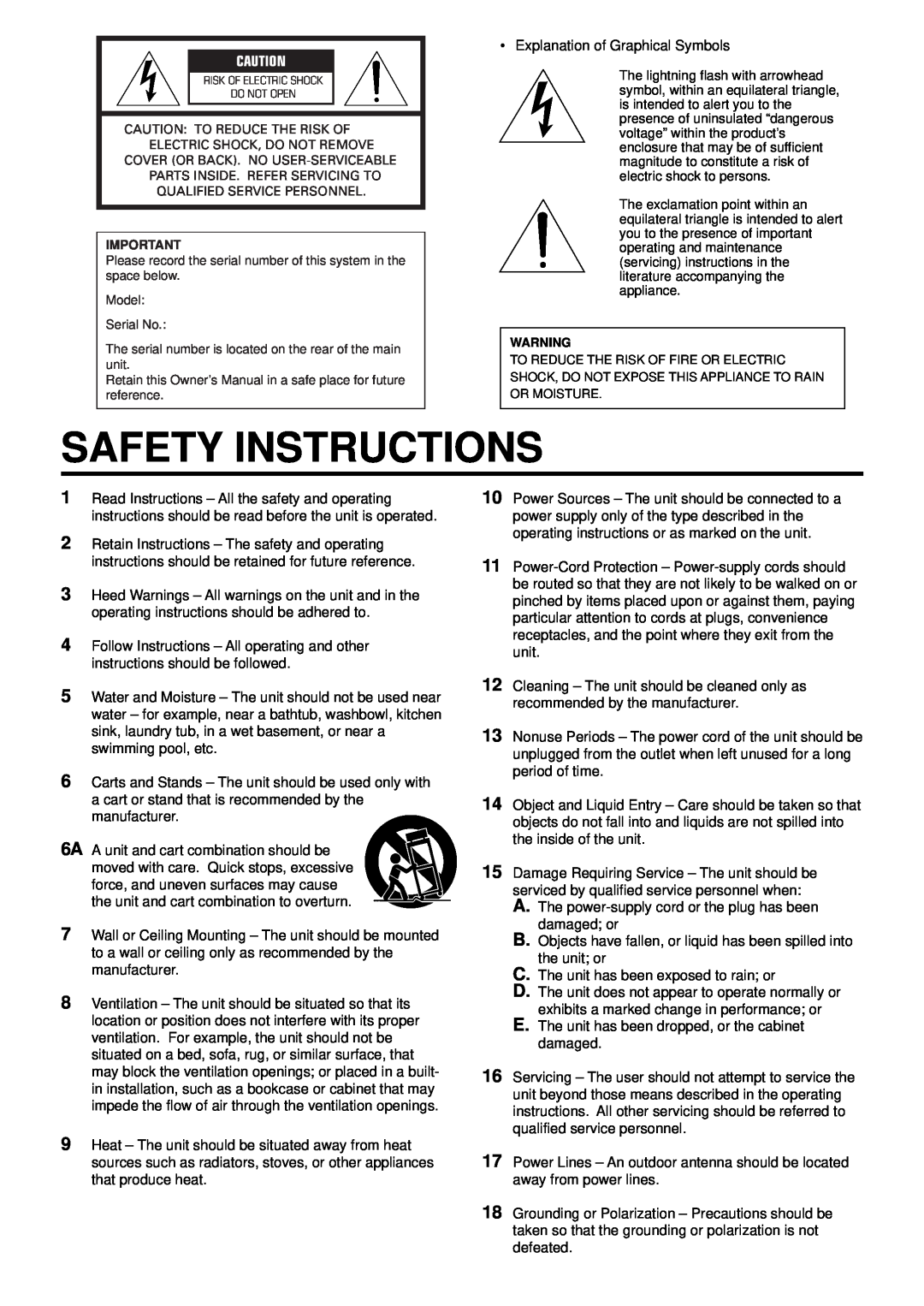 Yamaha CDX-396, CDX-496 owner manual Safety Instructions 