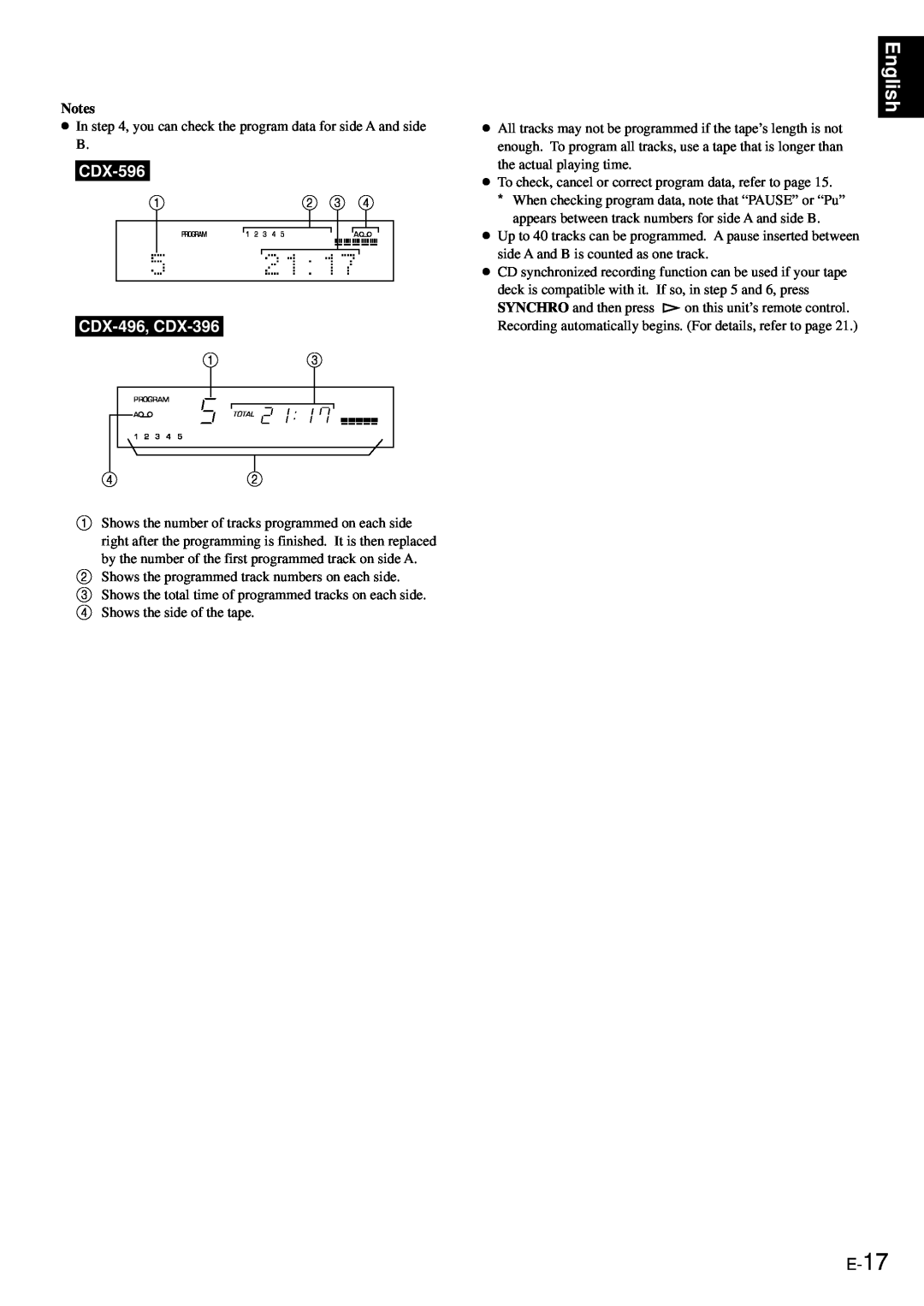 Yamaha owner manual English, CDX-596, CDX-496, CDX-396 