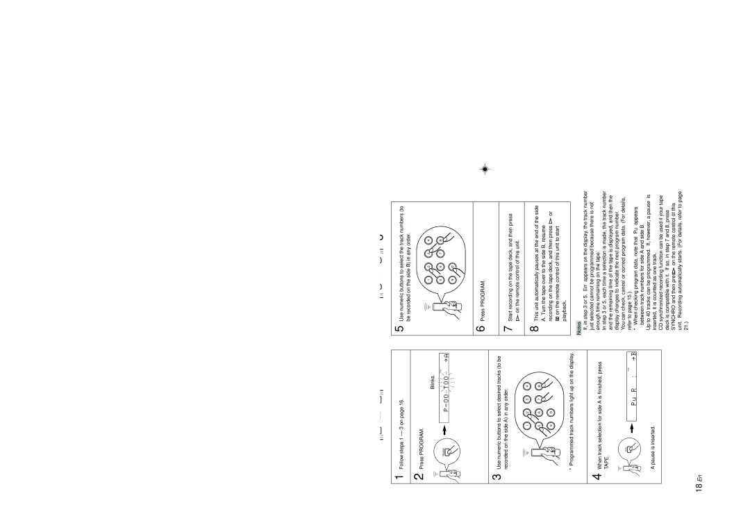 Yamaha CDX-397 18 En, Manual tape-programming for Audio CD, Follow steps 1 3 on Press Program Blinks, Pause is inserted 