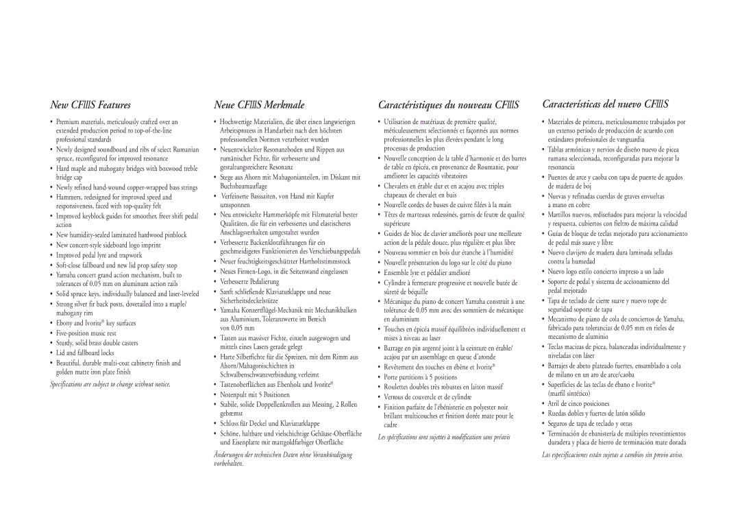 Yamaha CF III S manual New Cfiiis Features, Caractéristiques du nouveau Cfiiis 