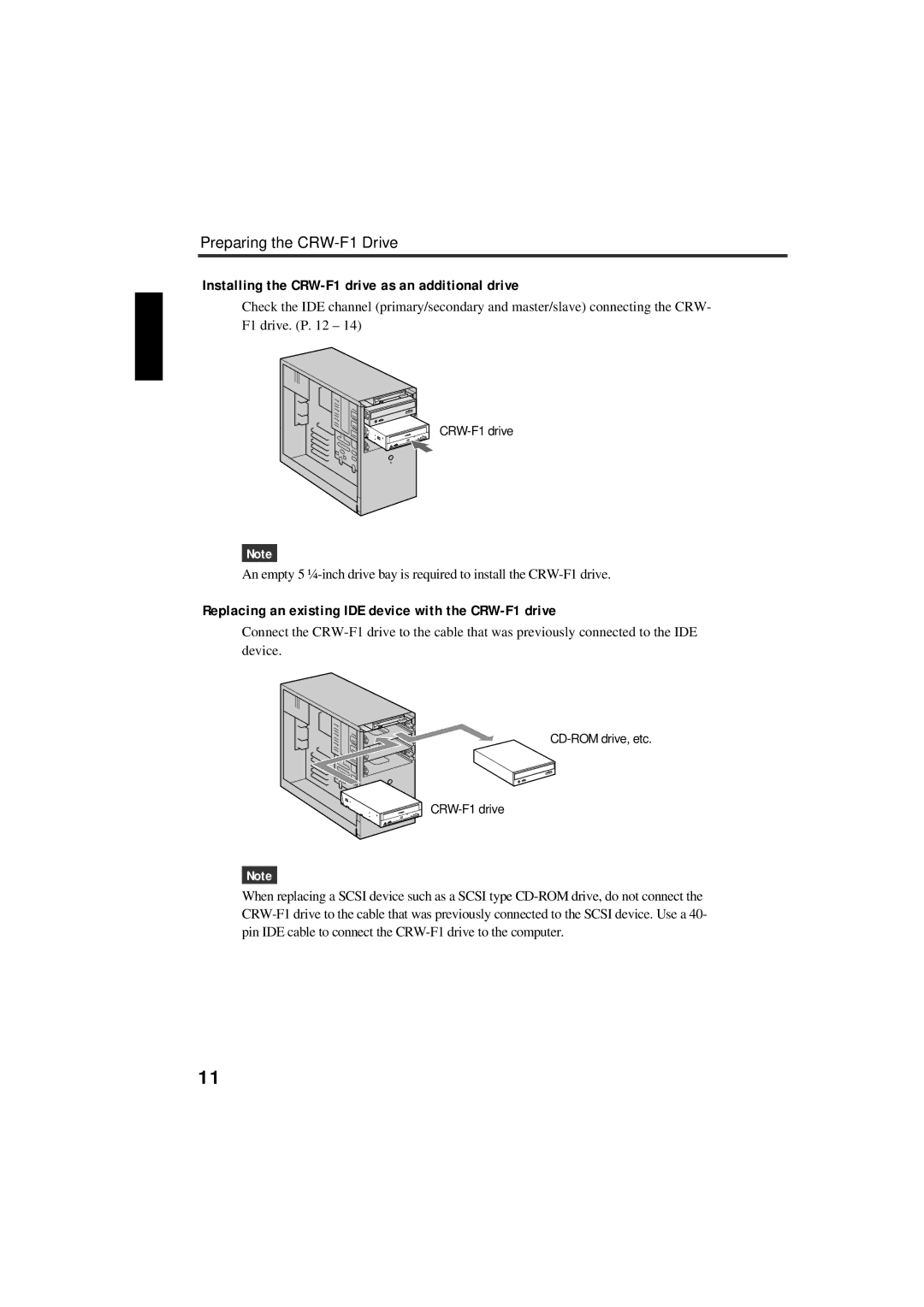 Yamaha CRW-F1-NB manual Replacing an existing IDE device with the CRW-F1 drive 