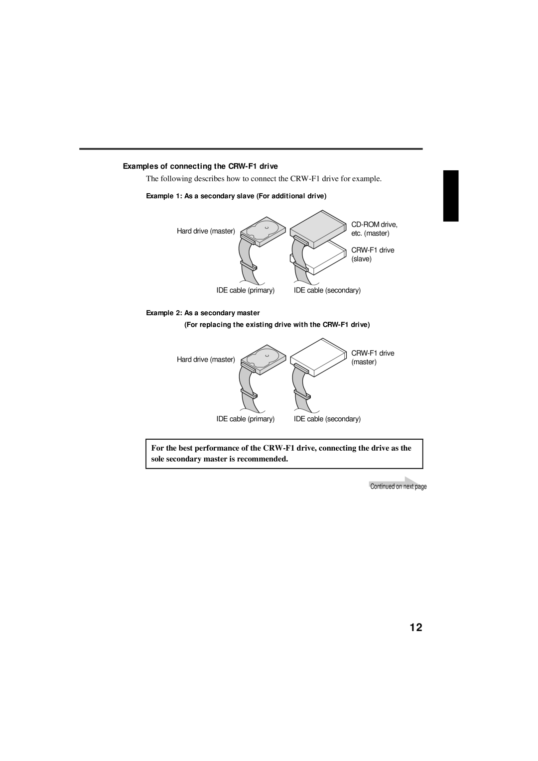 Yamaha CRW-F1-NB manual Examples of connecting the CRW-F1 drive, Example 1 As a secondary slave For additional drive 