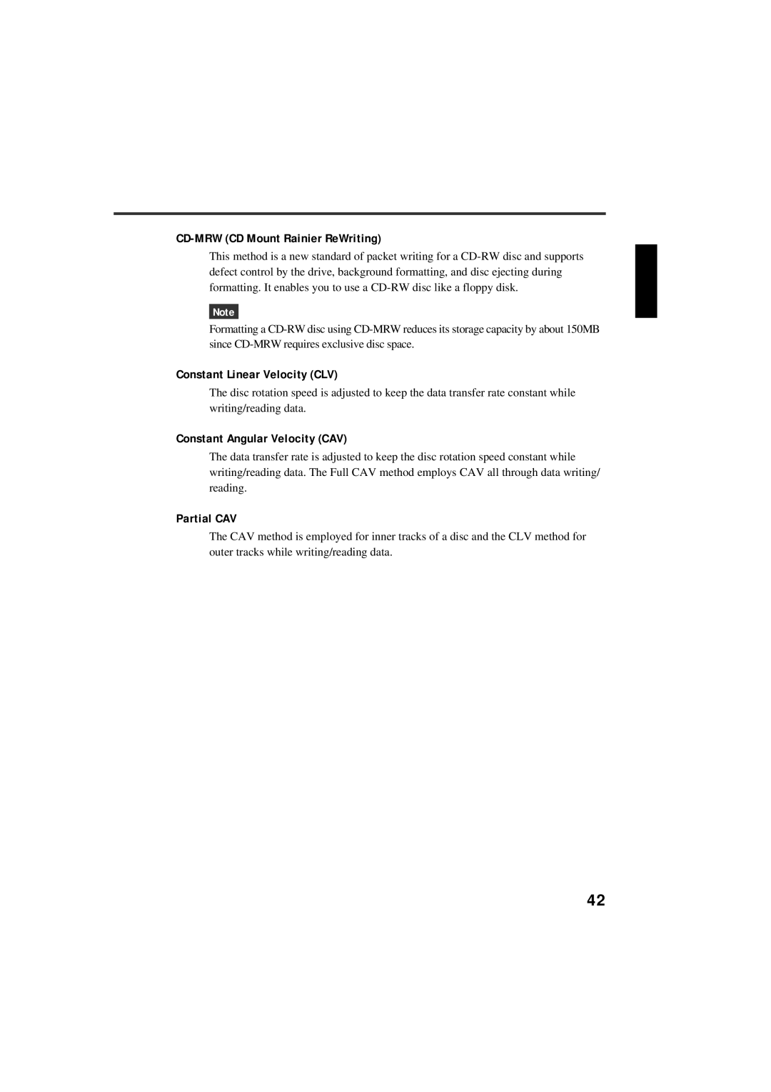 Yamaha CRW-F1-NB manual Constant Linear Velocity CLV, Constant Angular Velocity CAV, Partial CAV 