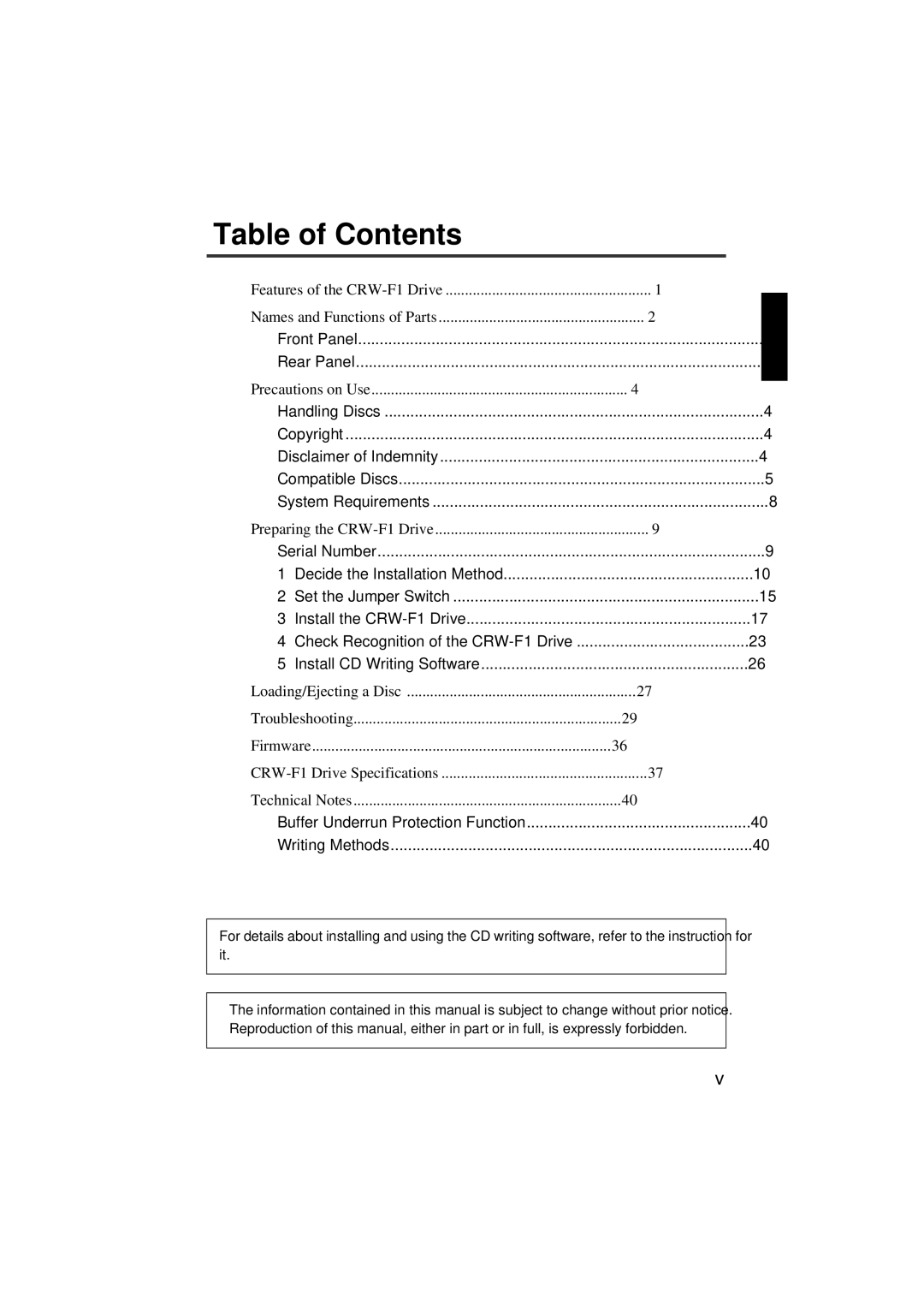 Yamaha CRW-F1-NB manual Table of Contents 