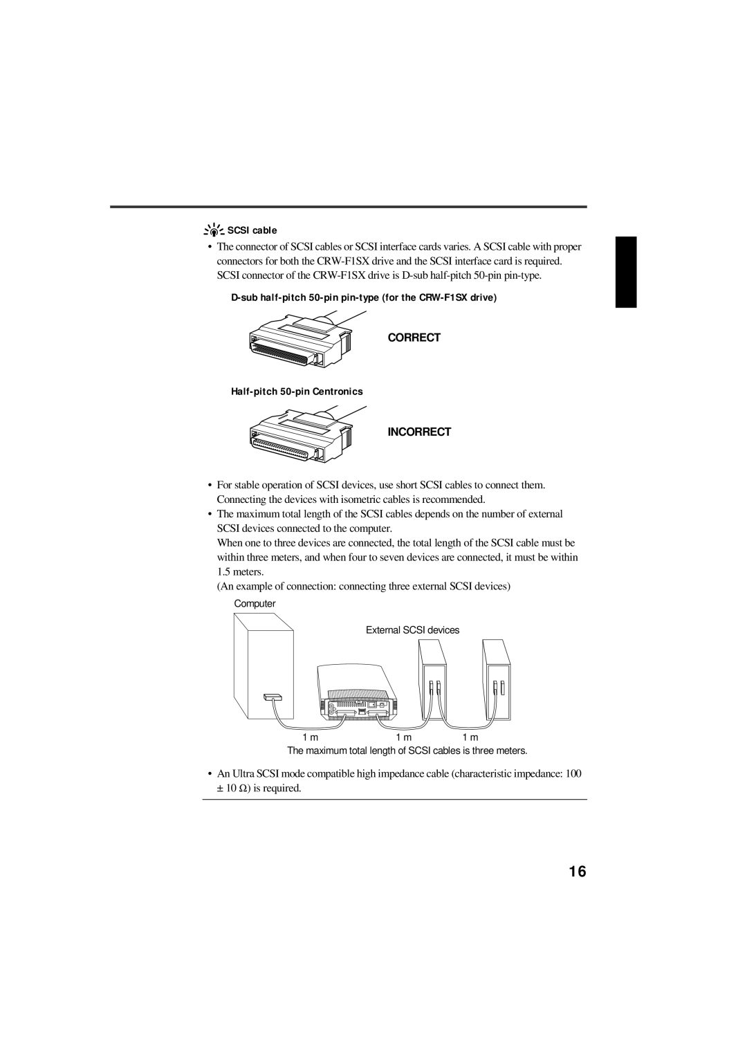 Yamaha manual Scsi cable, Sub half-pitch 50-pin pin-type for the CRW-F1SX drive, Half-pitch 50-pin Centronics 