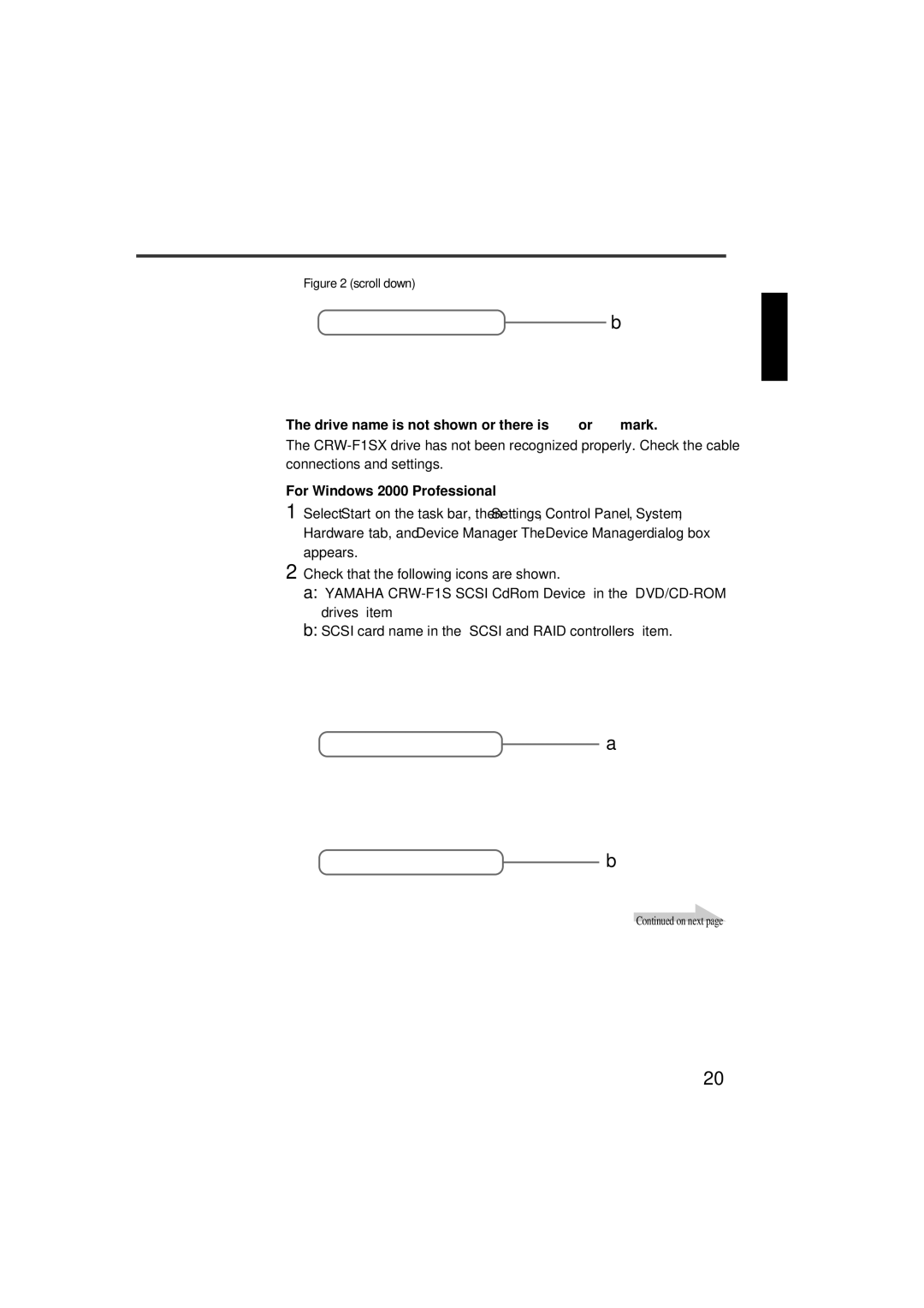 Yamaha CRW-F1SX manual Drive name is not shown or there is or mark, For Windows 2000 Professional 