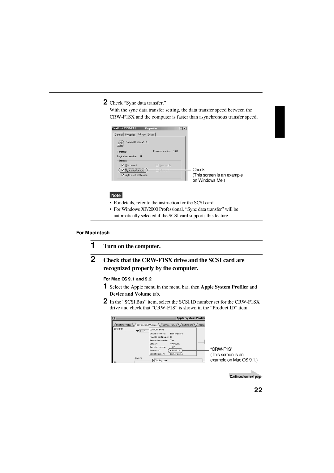 Yamaha CRW-F1SX manual For details, refer to the instruction for the Scsi card, For Mac OS 9.1 