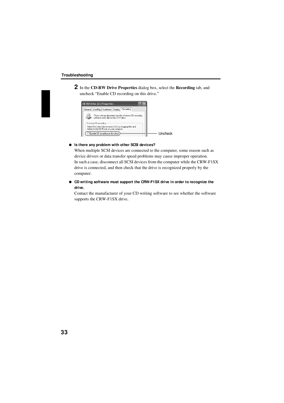 Yamaha CRW-F1SX manual Is there any problem with other Scsi devices? 