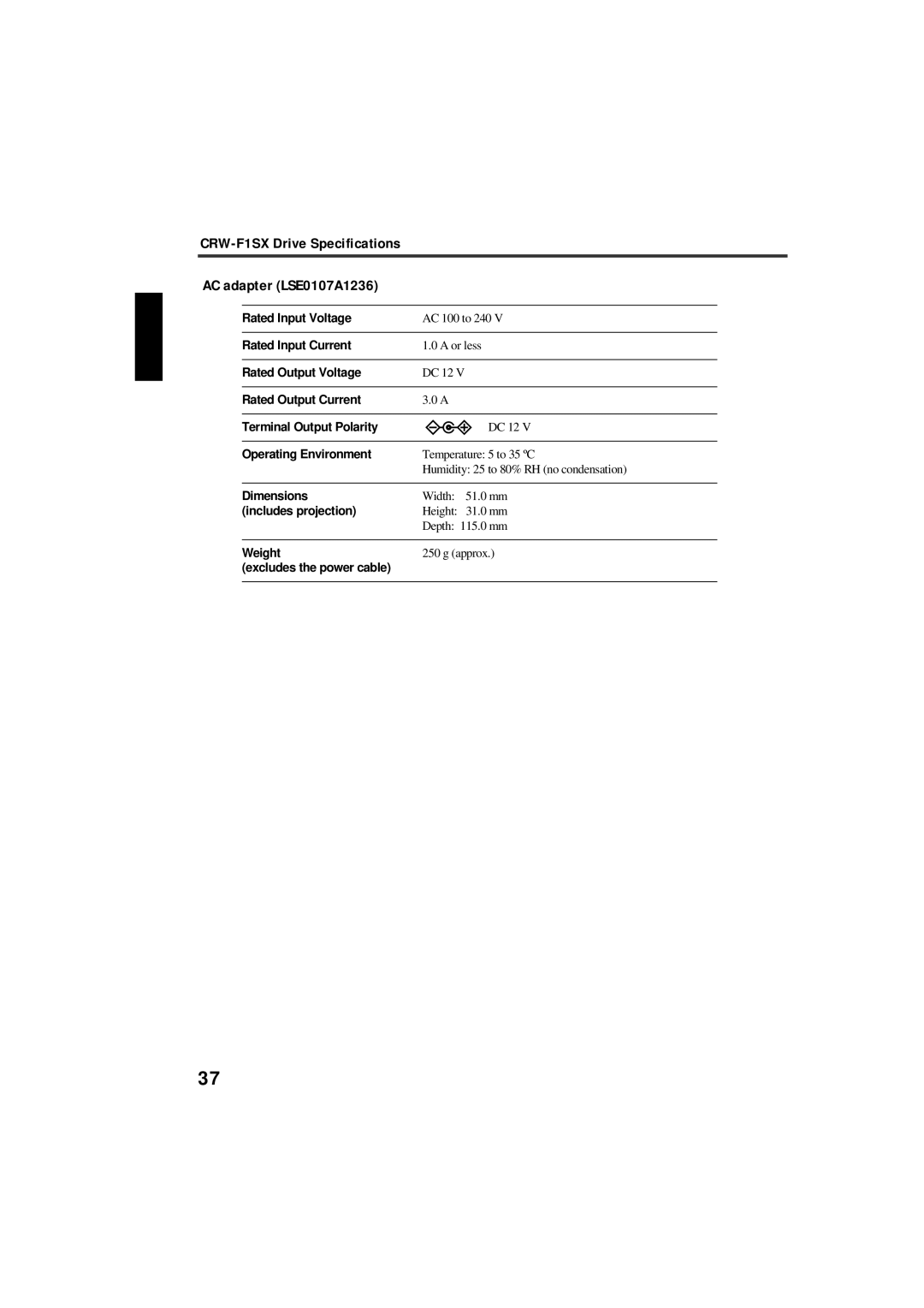 Yamaha manual CRW-F1SX Drive Specifications AC adapter LSE0107A1236 