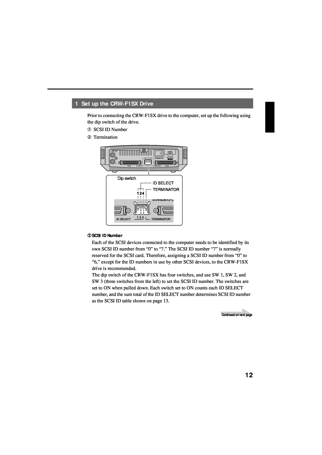 Yamaha manual Set up the CRW-F1SX Drive, ➀ SCSI ID Number 