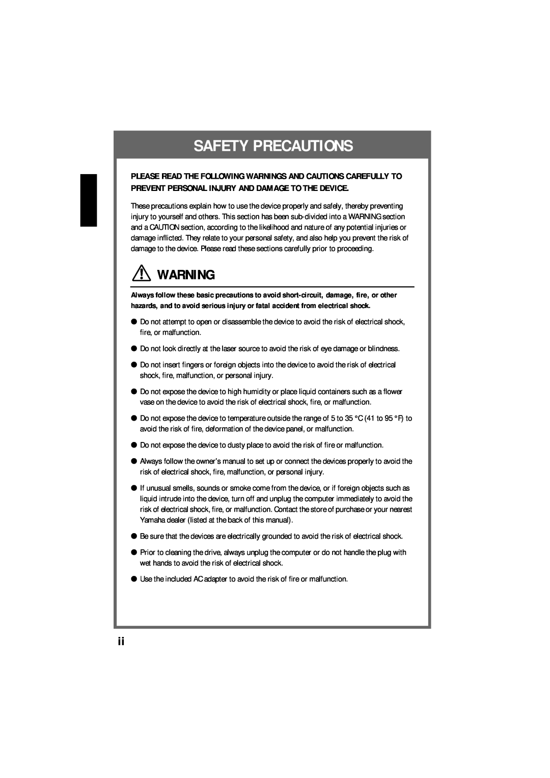Yamaha CRW-F1SX manual Safety Precautions 