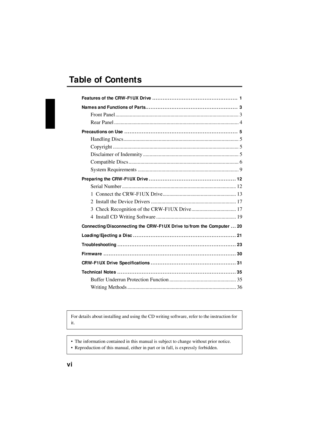 Yamaha CRW-F1UX manual Table of Contents 