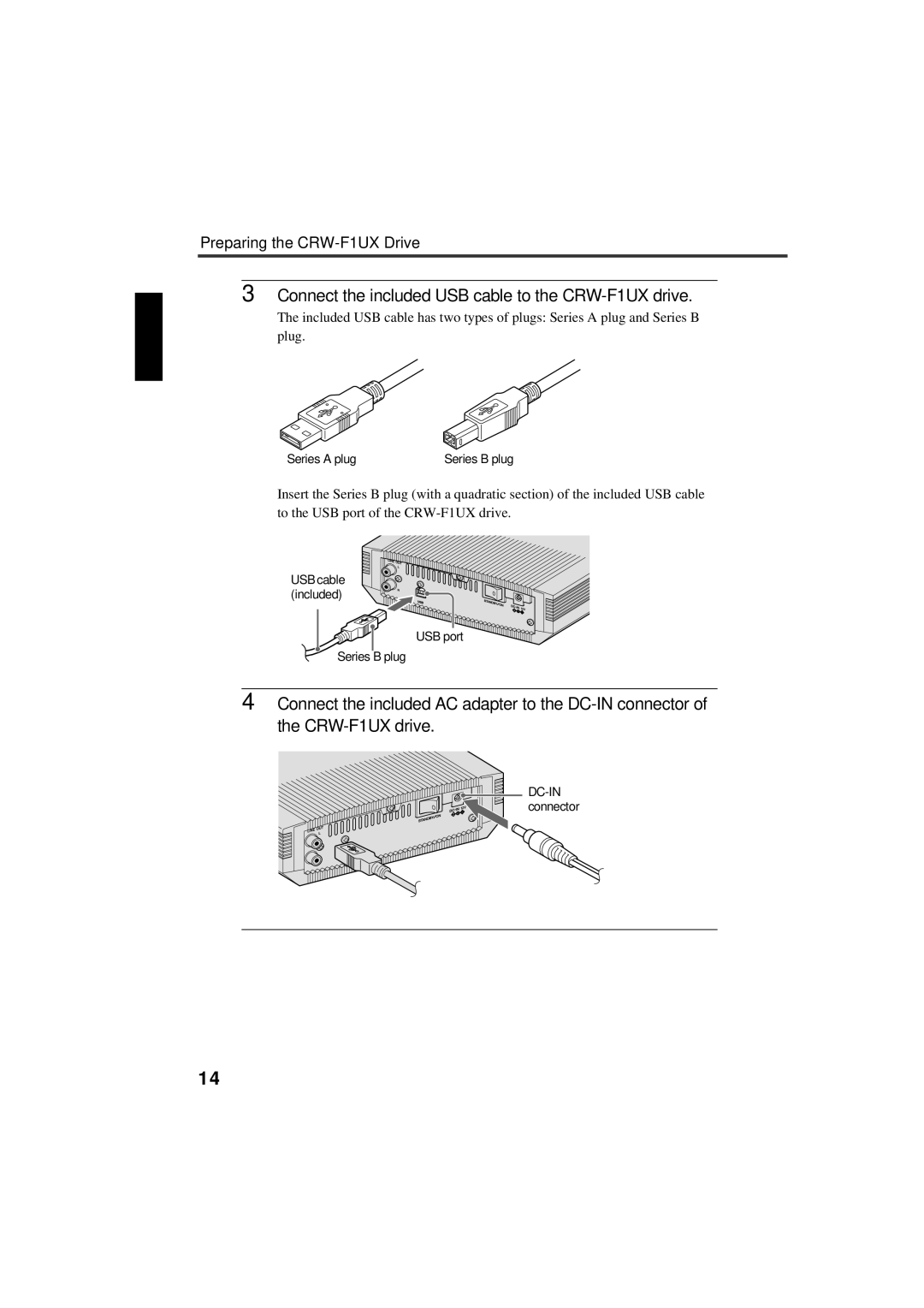 Yamaha manual Connect the included USB cable to the CRW-F1UX drive, Preparing the CRW-F1UX Drive 