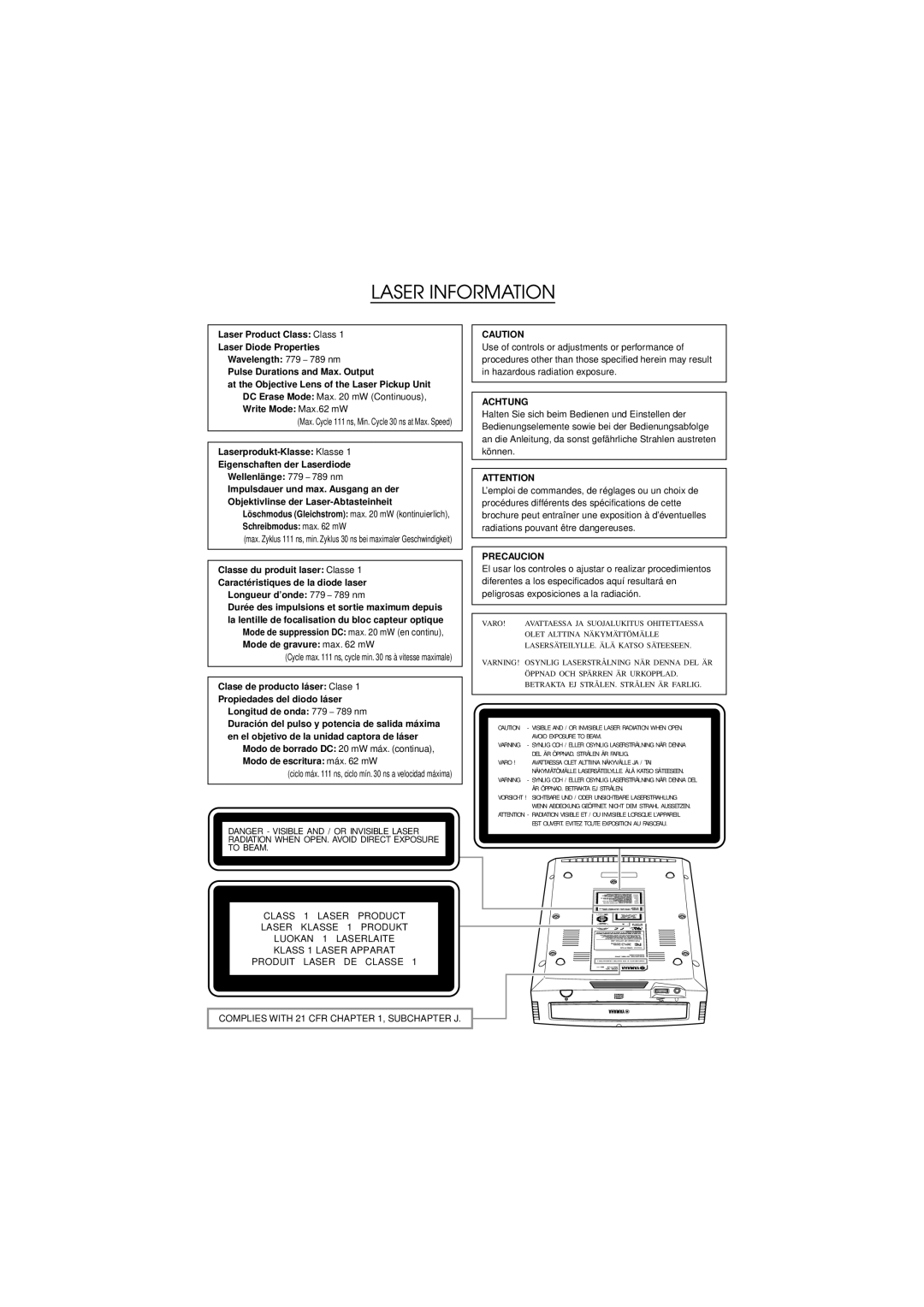 Yamaha CRW-F1UX manual Achtung 