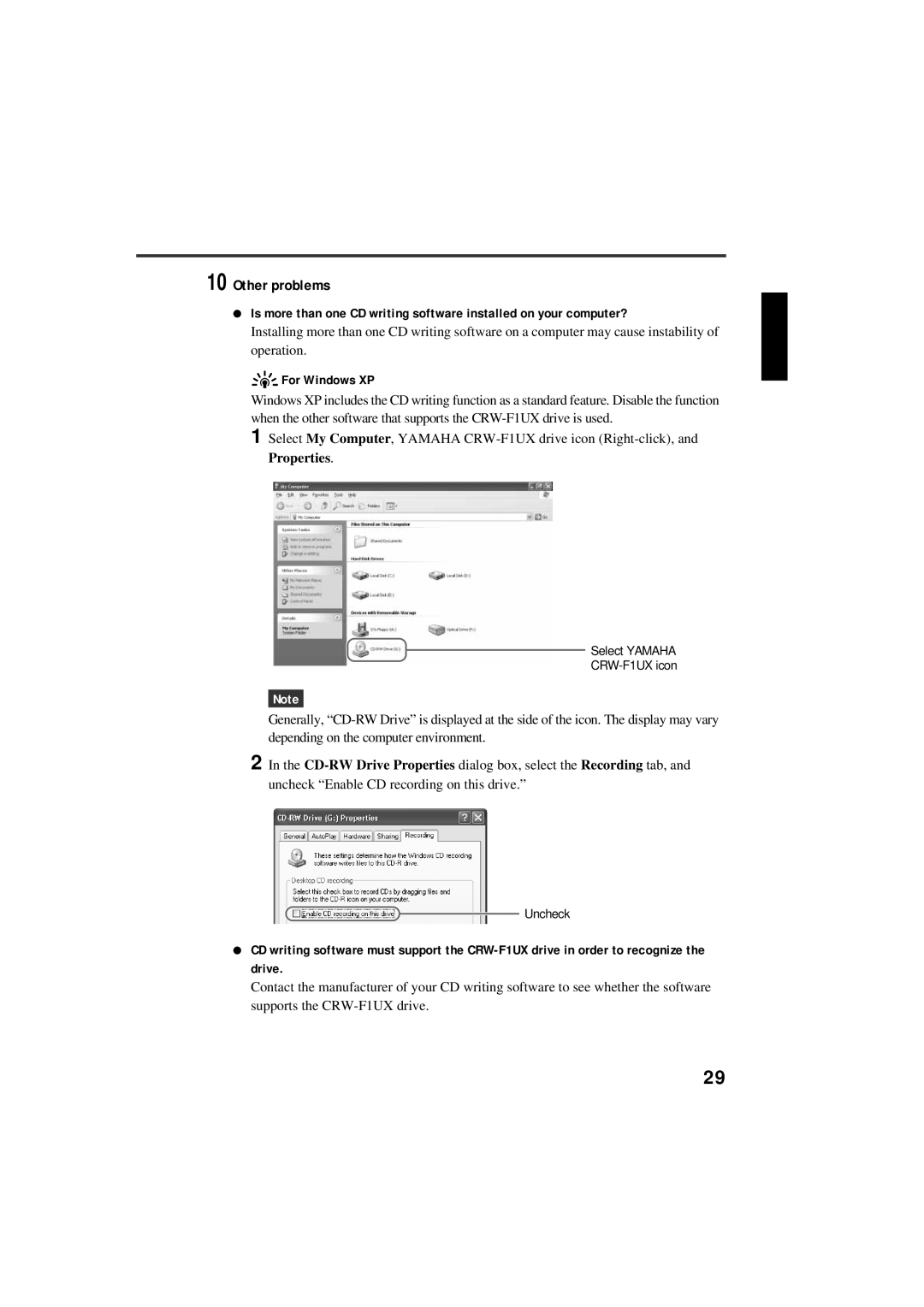 Yamaha CRW-F1UX manual Other problems, For Windows XP 