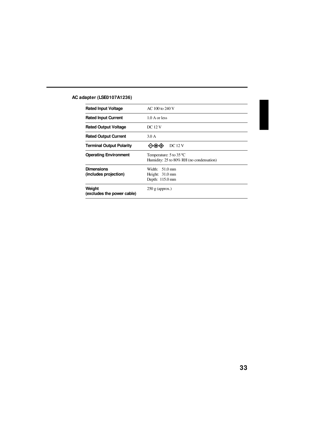 Yamaha CRW-F1UX manual AC adapter LSE0107A1236 