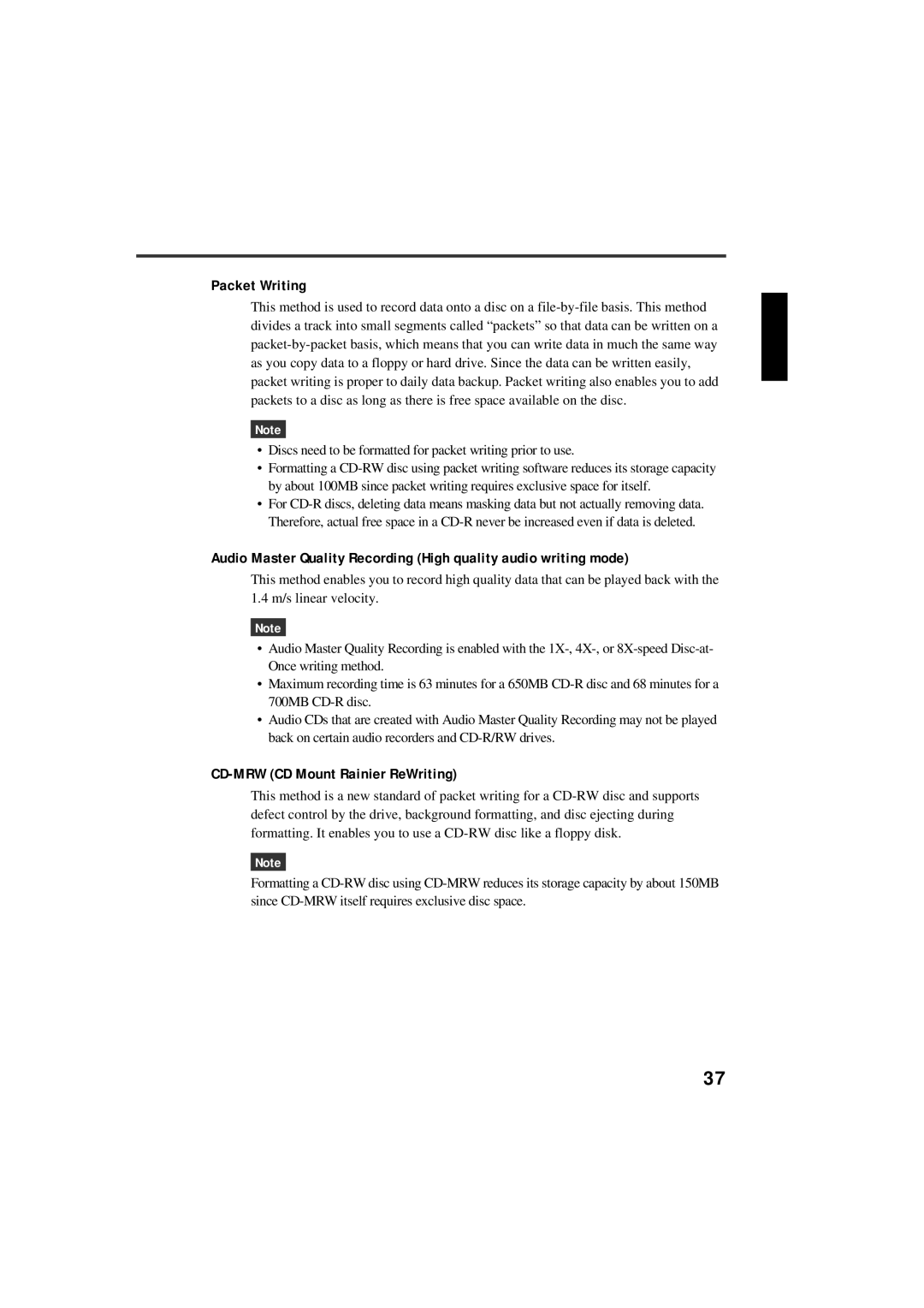 Yamaha CRW-F1UX manual Packet Writing, CD-MRW CD Mount Rainier ReWriting 