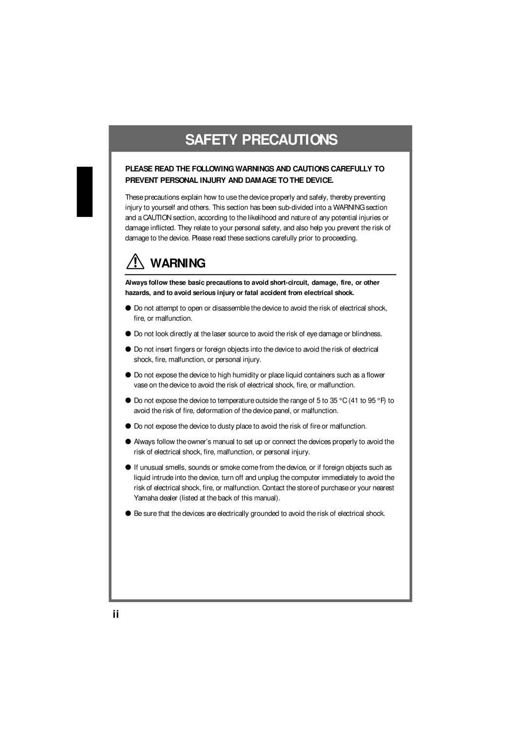 Yamaha CRW-F1UX manual Safety Precautions 