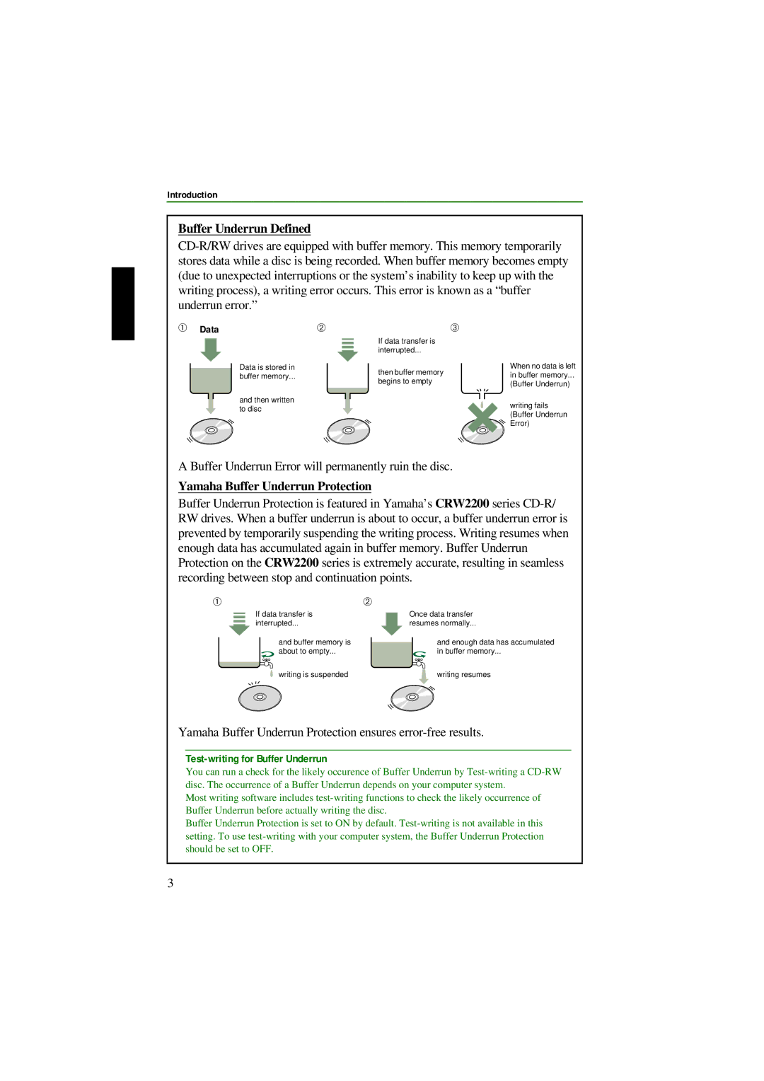 Yamaha CRW2200IX manual Buffer Underrun Defined, Yamaha Buffer Underrun Protection 