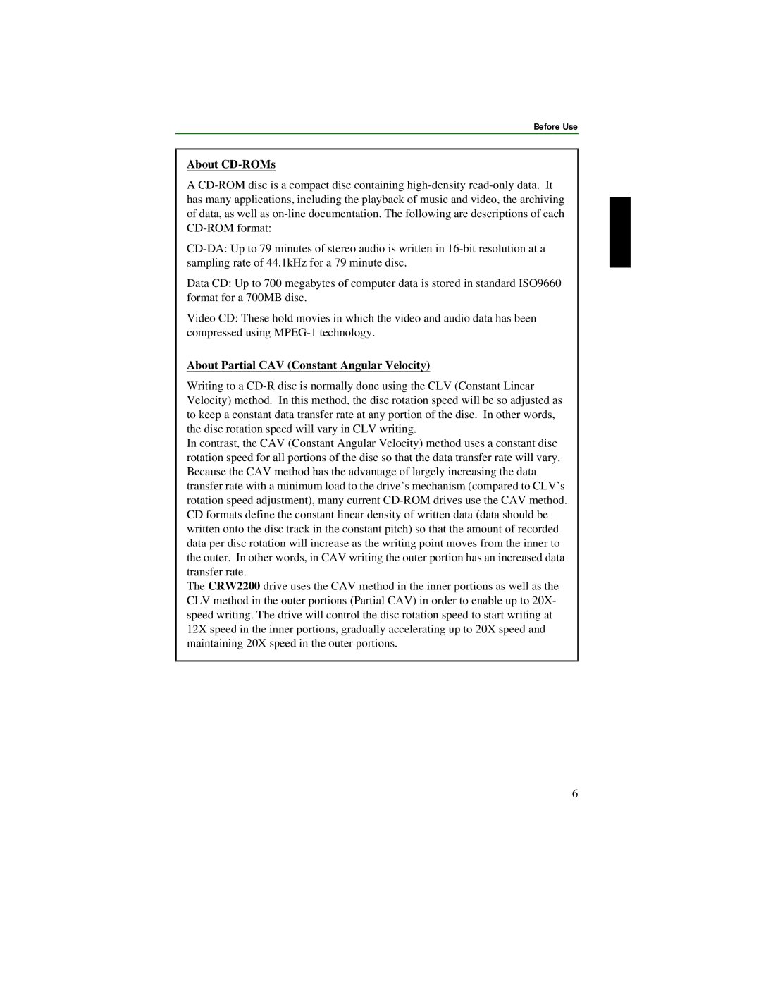 Yamaha CRW2200S manual About CD-ROMs, About Partial CAV Constant Angular Velocity 