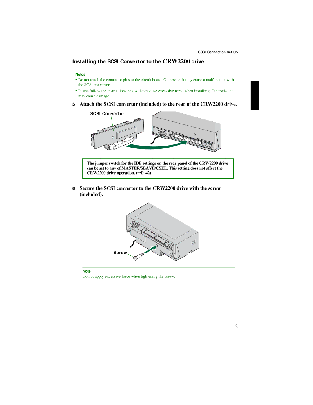 Yamaha CRW2200S manual Installing the Scsi Convertor to the CRW2200 drive, Screw 