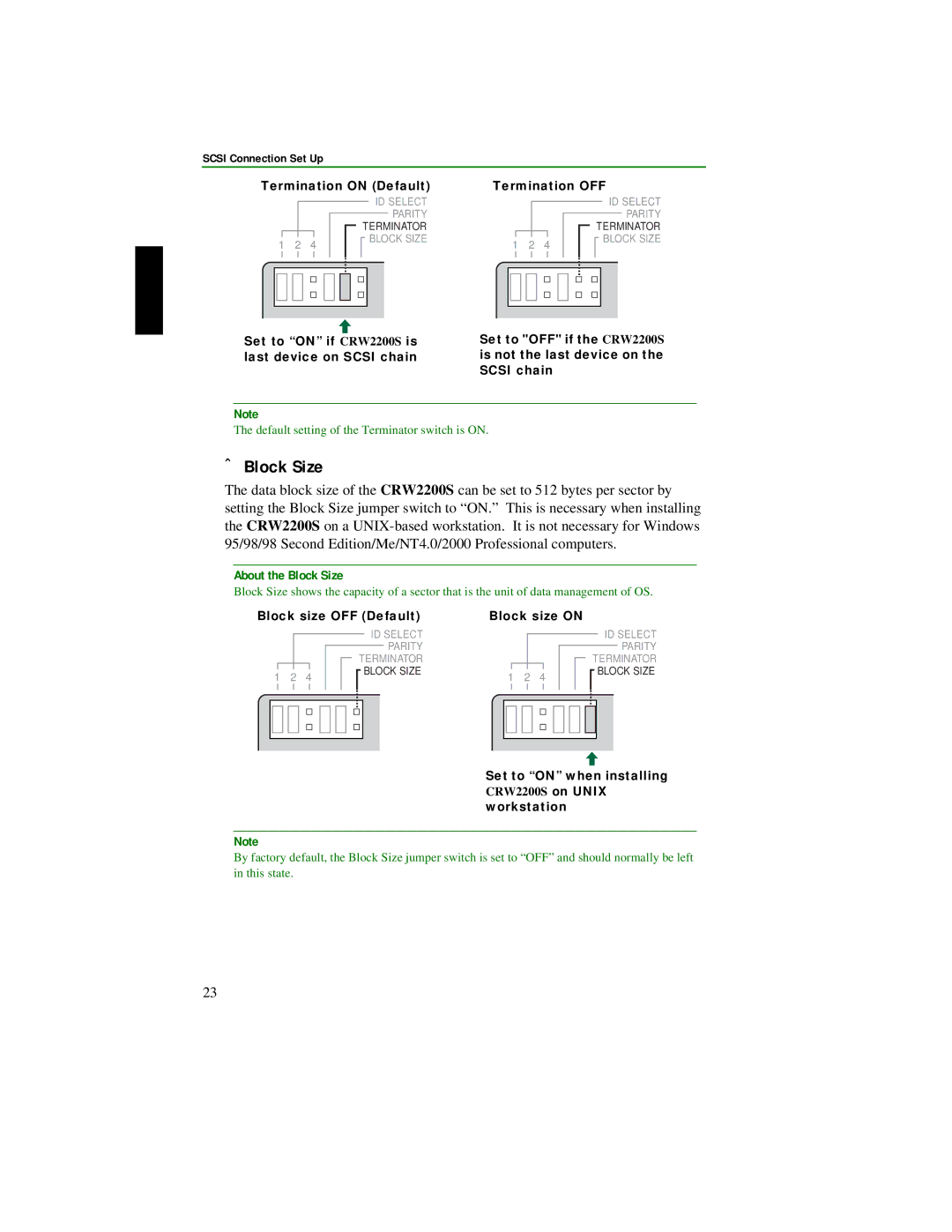 Yamaha CRW2200S manual ➃ Block Size, Block size OFF Default Block size on, Set to on when installing, Workstation 