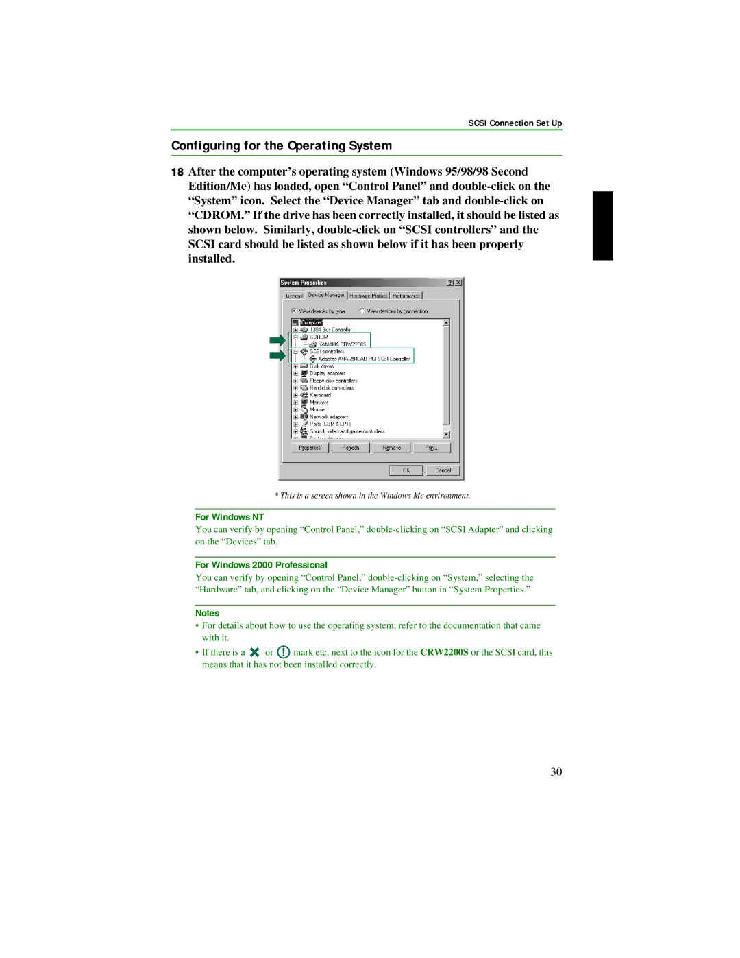 Yamaha CRW2200S manual Configuring for the Operating System, For Windows NT 