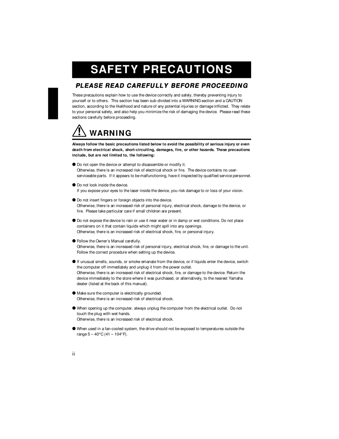 Yamaha CRW2200S manual Safety Precautions 