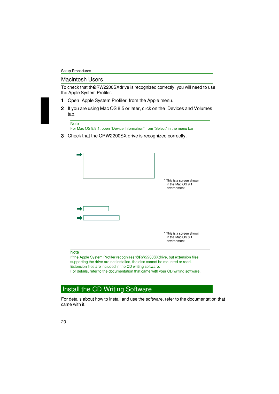 Yamaha manual Install the CD Writing Software, Check that the CRW2200SX drive is recognized correctly 