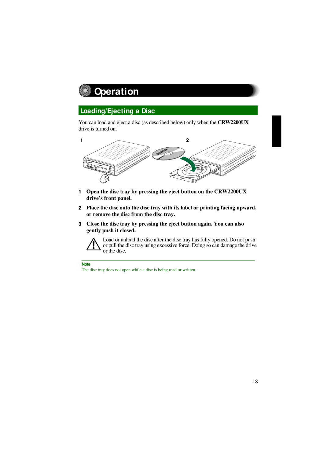 Yamaha CRW2200UX manual Operation, Loading/Ejecting a Disc 