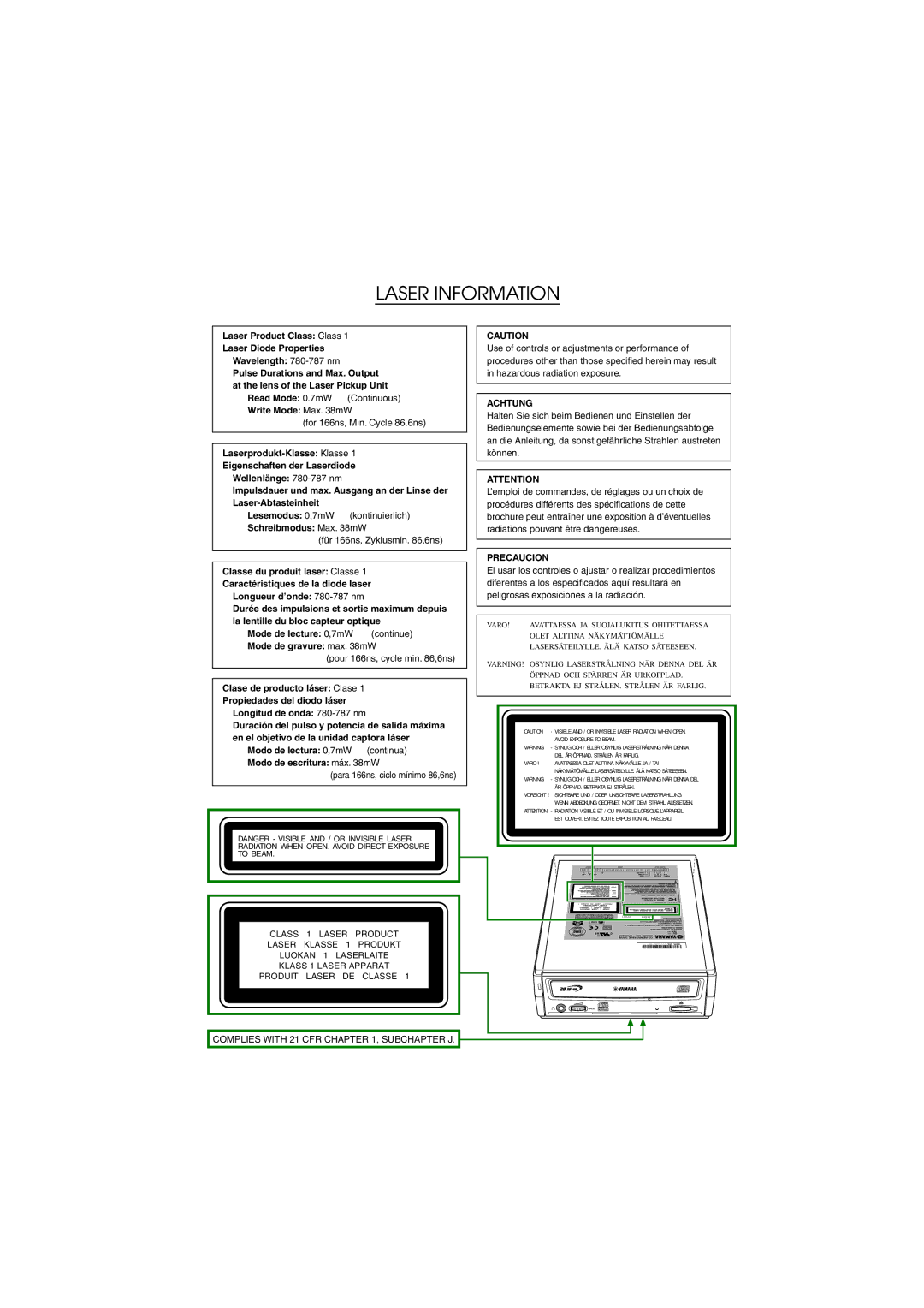 Yamaha CRW2200UX manual Achtung 