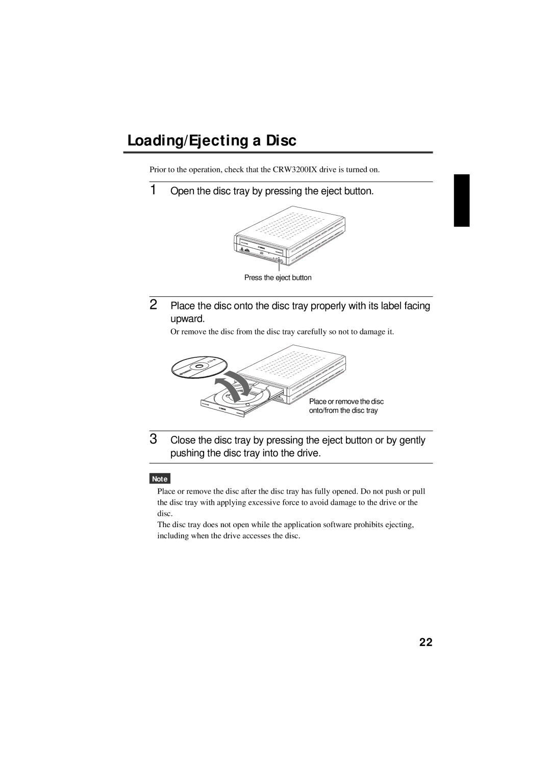 Yamaha CRW3200IX manual Loading/Ejecting a Disc 