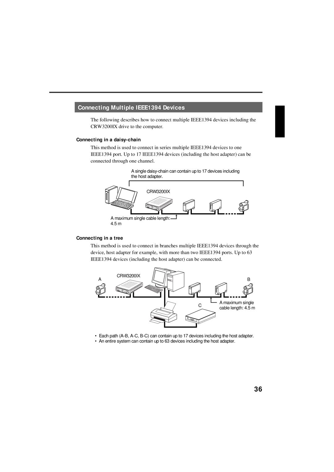 Yamaha CRW3200IX manual Connecting Multiple IEEE1394 Devices, Connecting in a daisy-chain, Connecting in a tree 