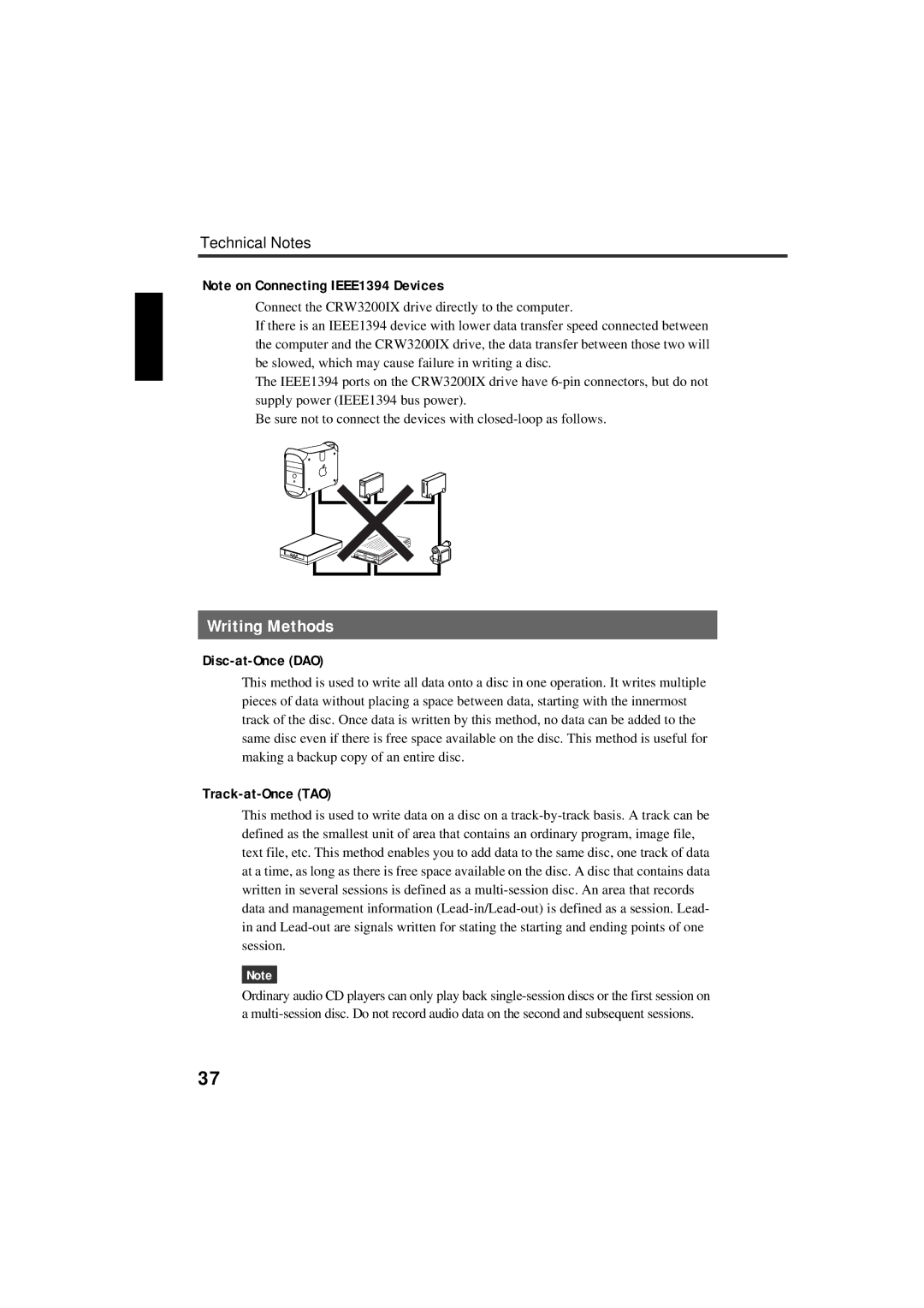 Yamaha CRW3200IX manual Writing Methods, Disc-at-Once DAO, Track-at-Once TAO 