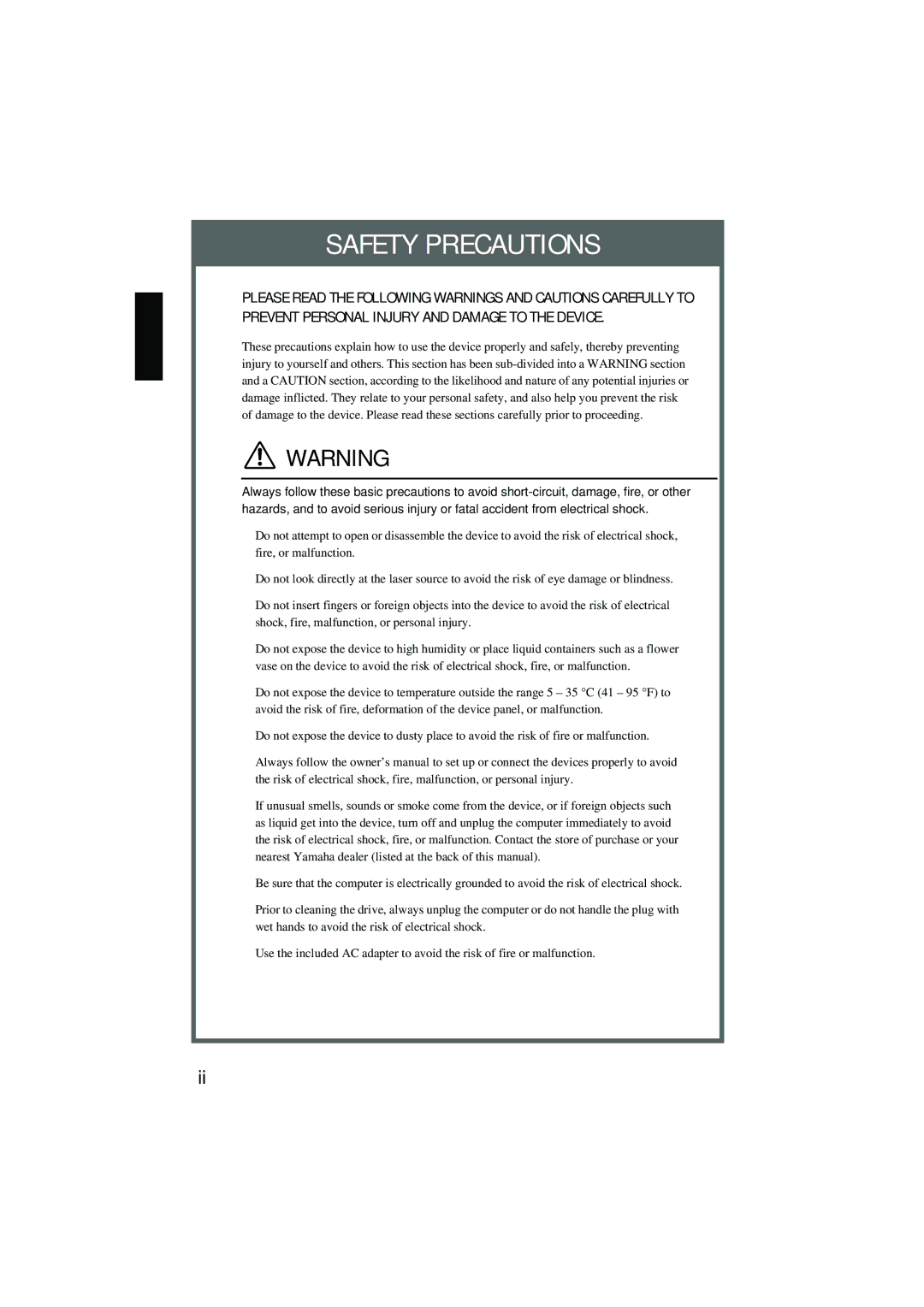 Yamaha CRW3200IX manual Safety Precautions 