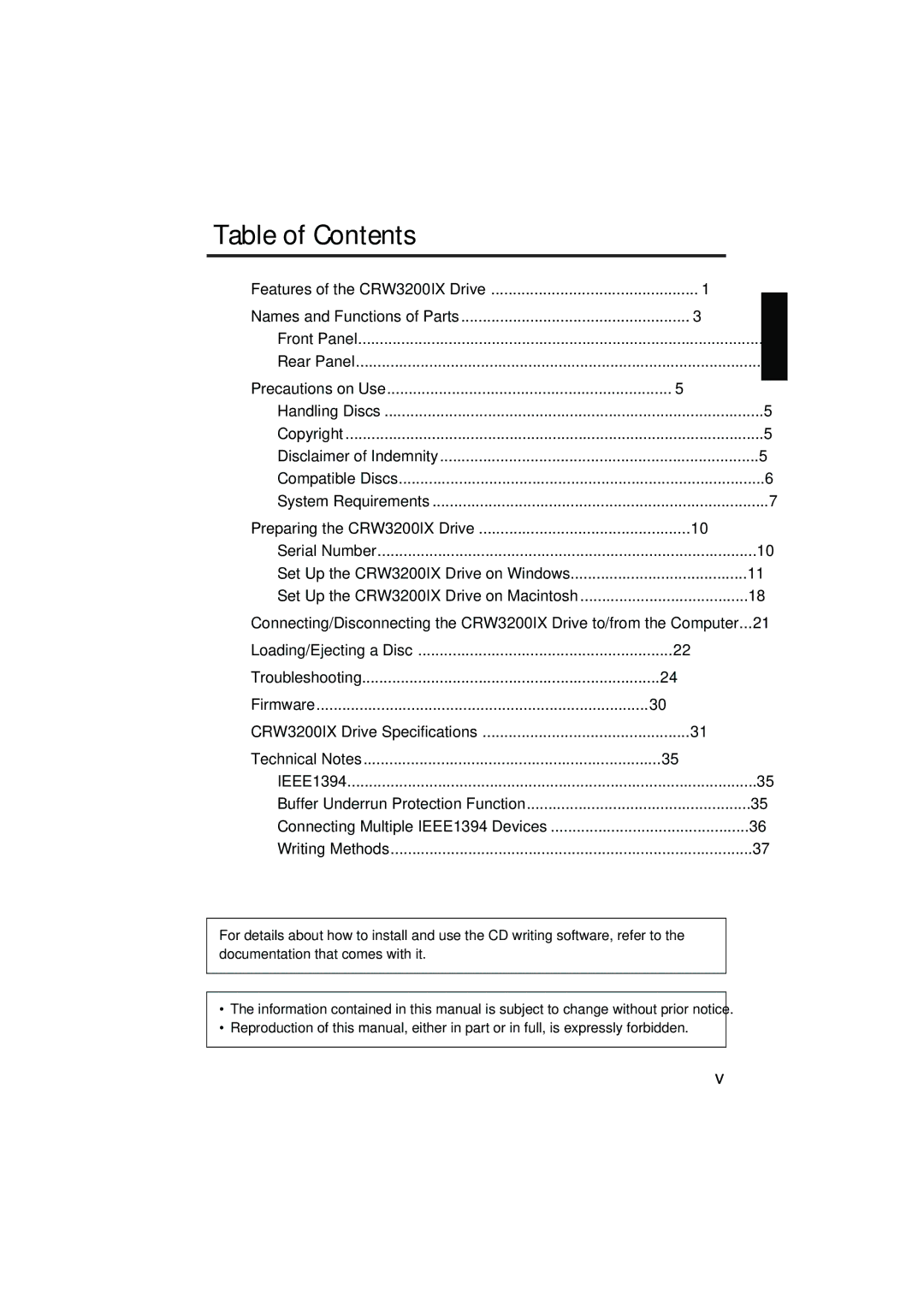 Yamaha CRW3200IX manual Table of Contents 