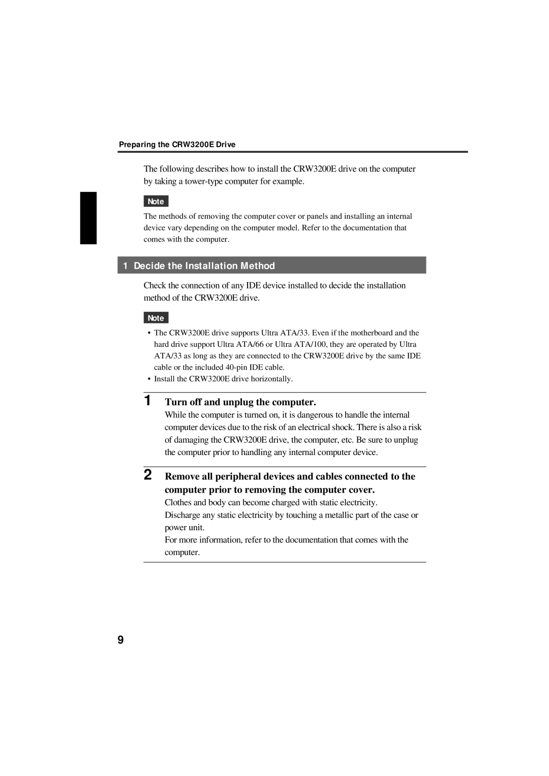 Yamaha CRW3200NB manual Decide the Installation Method, Preparing the CRW3200E Drive 