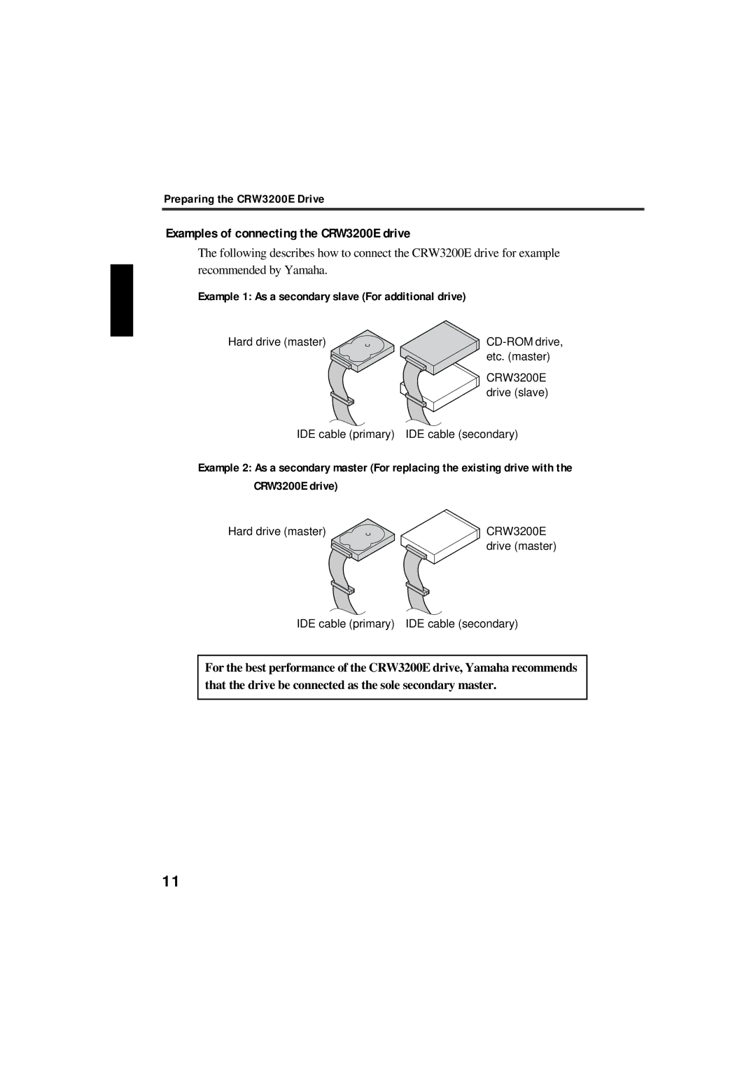 Yamaha CRW3200NB manual Examples of connecting the CRW3200E drive, Example 1 As a secondary slave For additional drive 