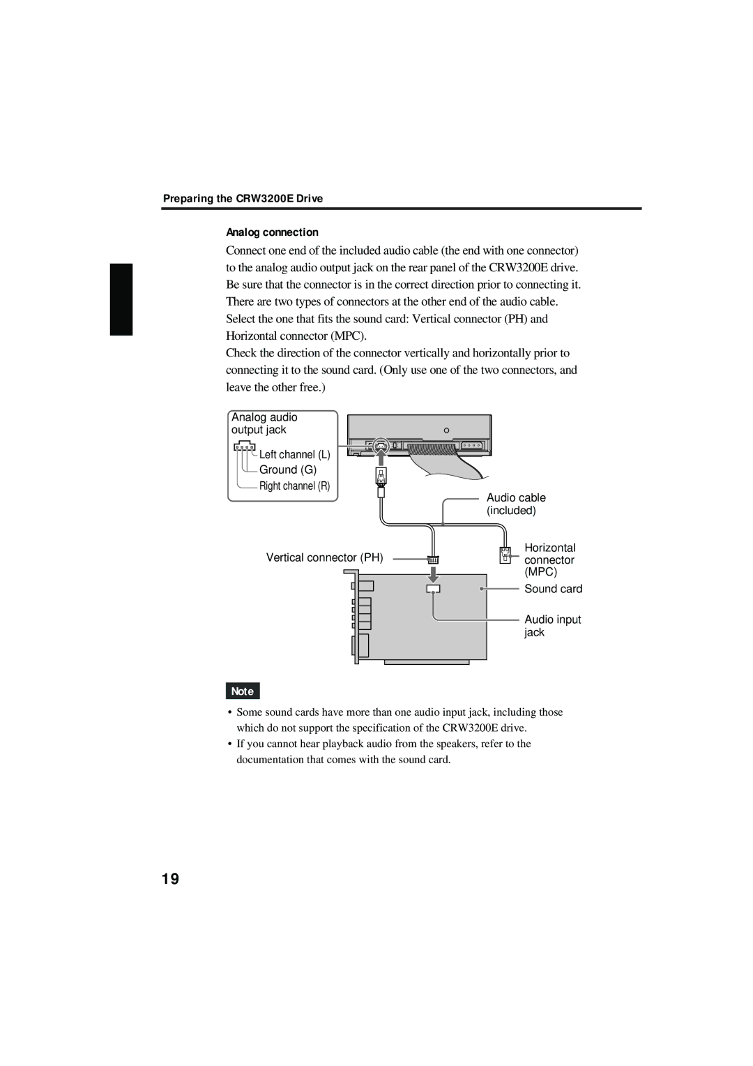 Yamaha CRW3200NB manual Preparing the CRW3200E Drive Analog connection 