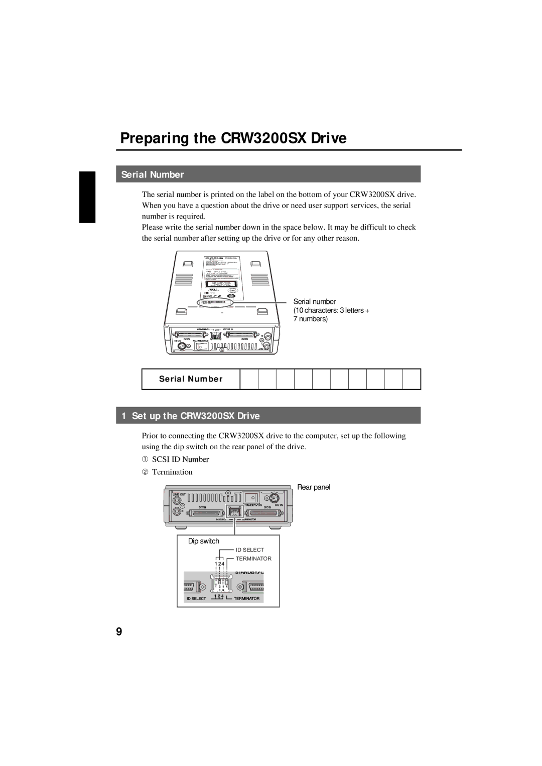 Yamaha manual Preparing the CRW3200SX Drive, Serial Number, Set up the CRW3200SX Drive 