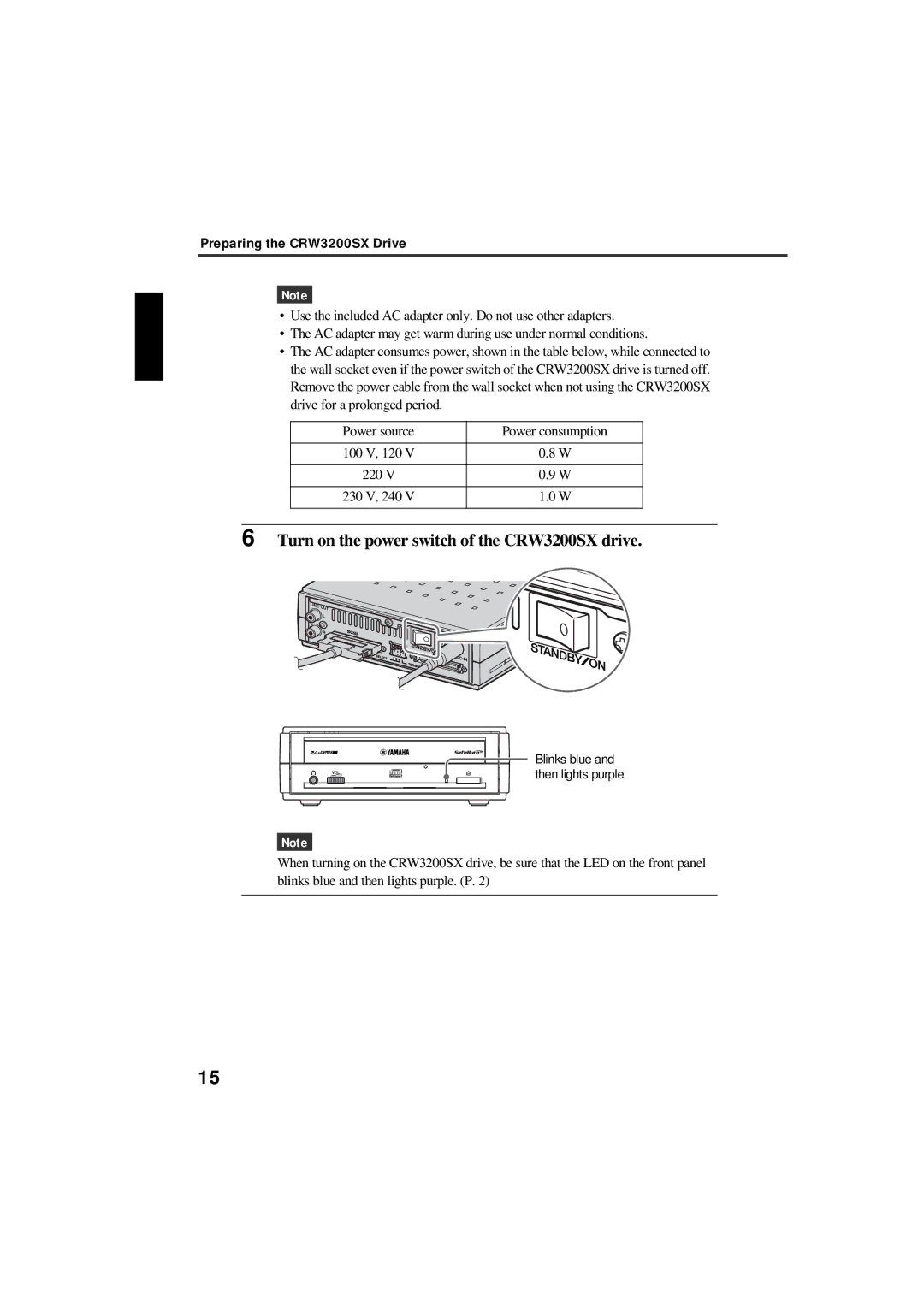 Yamaha manual Turn on the power switch of the CRW3200SX drive 