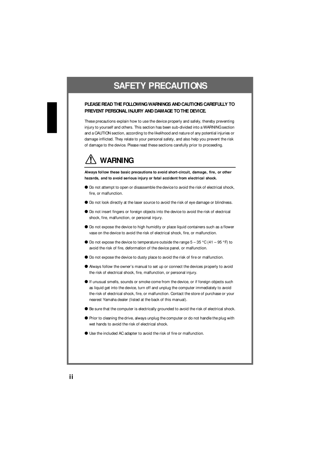 Yamaha CRW3200SX manual Safety Precautions 