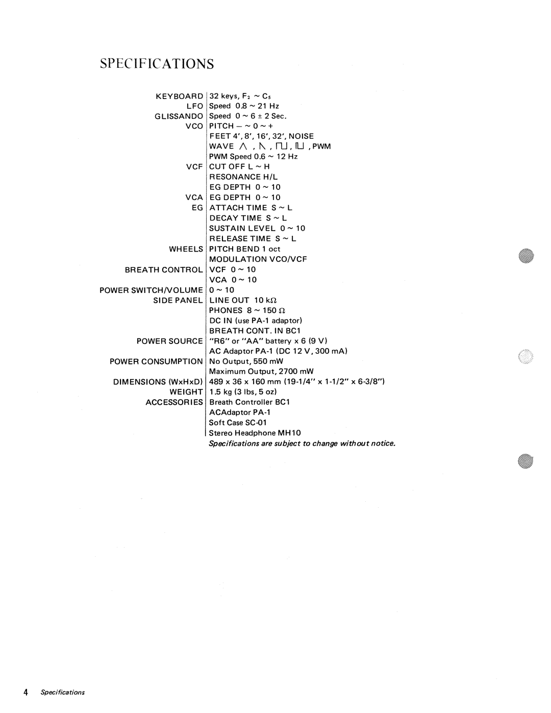 Yamaha CS 01 manual 